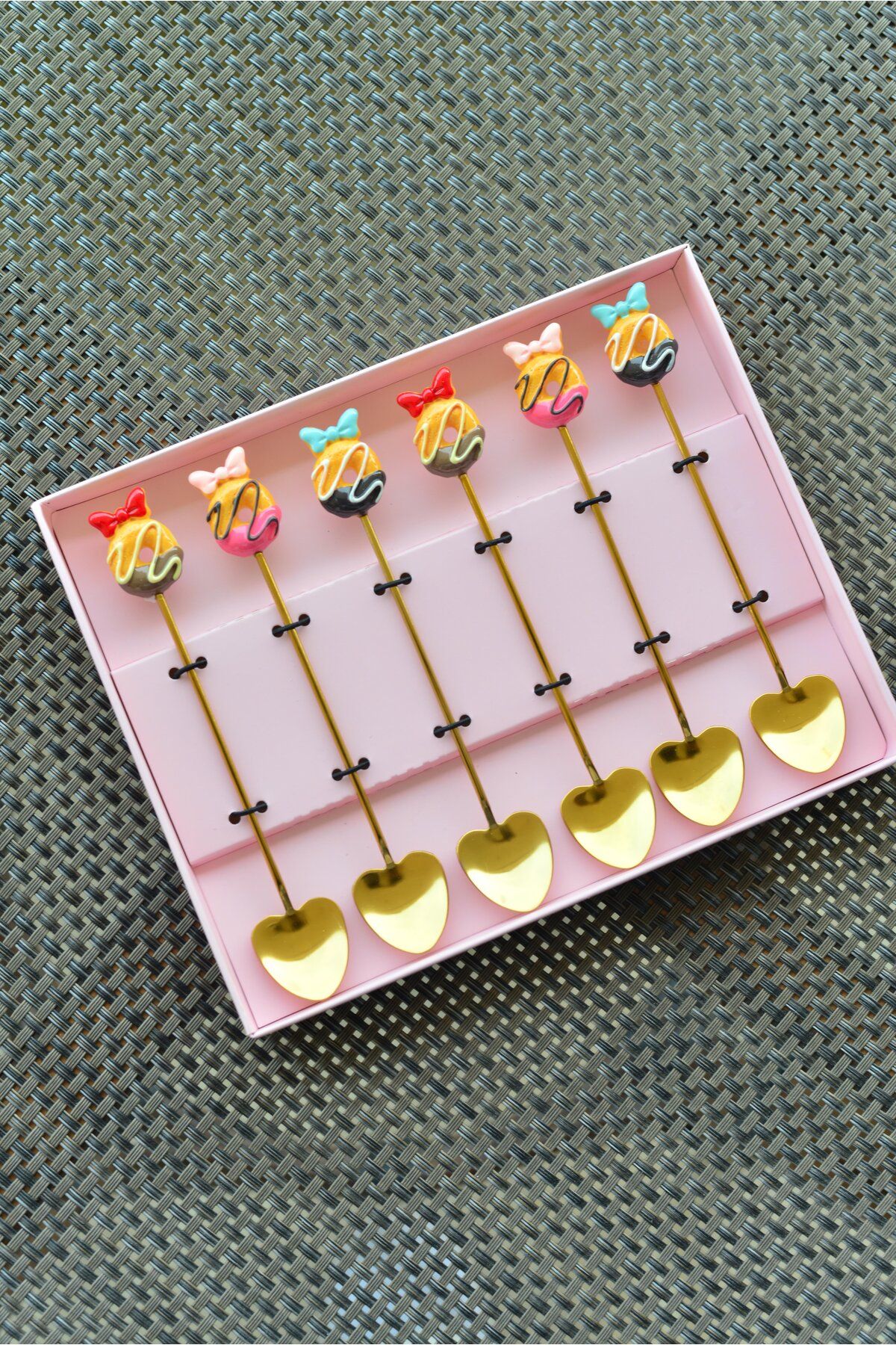 Pink&More Paslanmaz Çelik 6'lı Mini Gold Kalpli Dondurma ve Tatlı Kaşığı - 13cm