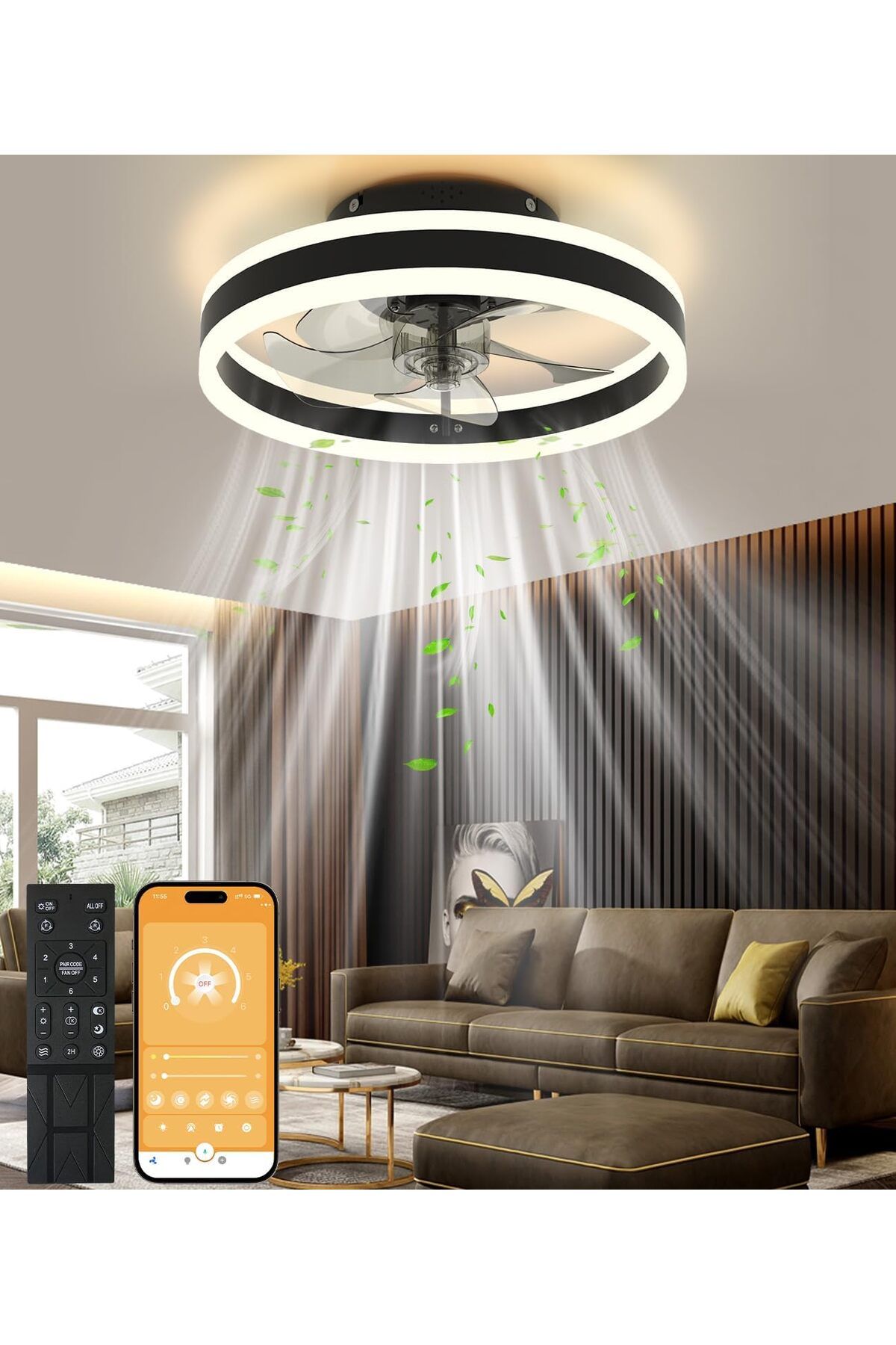 Nalezuns Aydınlatmalı LED Tavan Vantilatörü 3 Renk Sıcaklığı ve 6 Hız Uzaktan Kumandalı Sessiz ve Kısılabilir