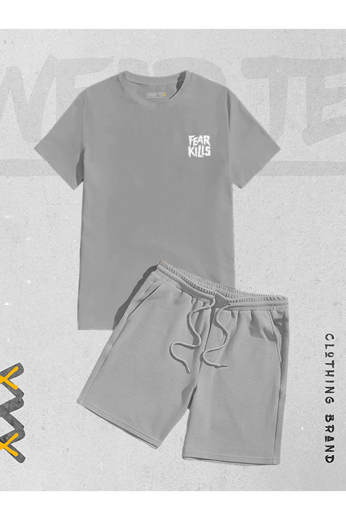 WEARTEX Yeni Sezon 2'li Fear Kills  Baskılı  Şort T-shirt Takım Unisex