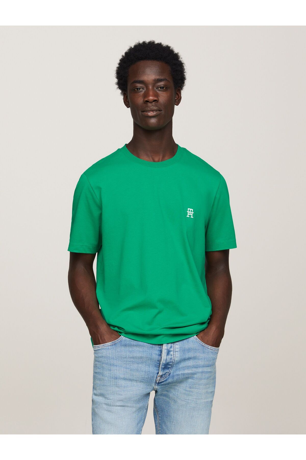 Tommy Hilfiger Erkek Dokuma Kumaş Kısa Kol Düz Model Yeşil T-Shirt MW0MW33987-L4B