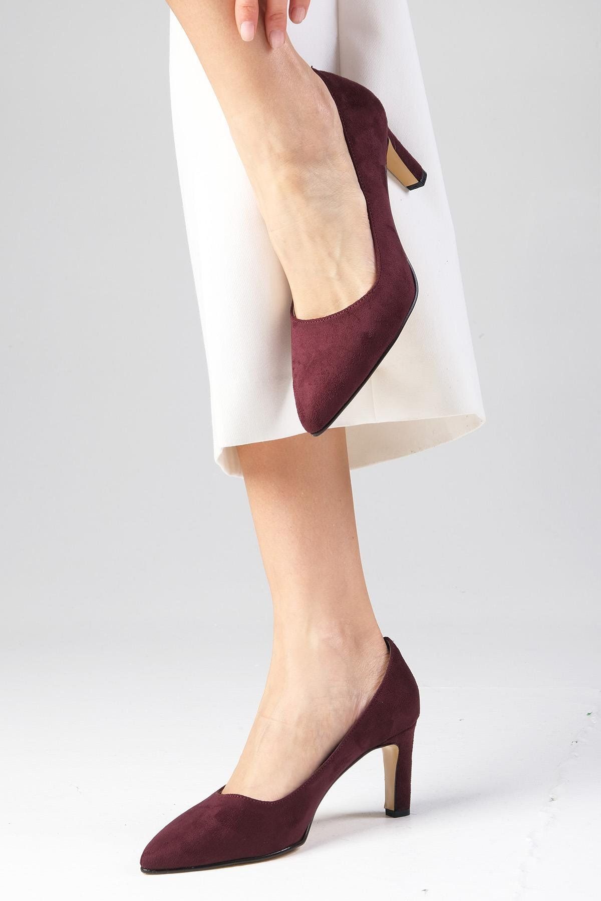 Mio Gusto Lita Bordo Renk Süet Kadın Stiletto Topuklu Ayakkabı