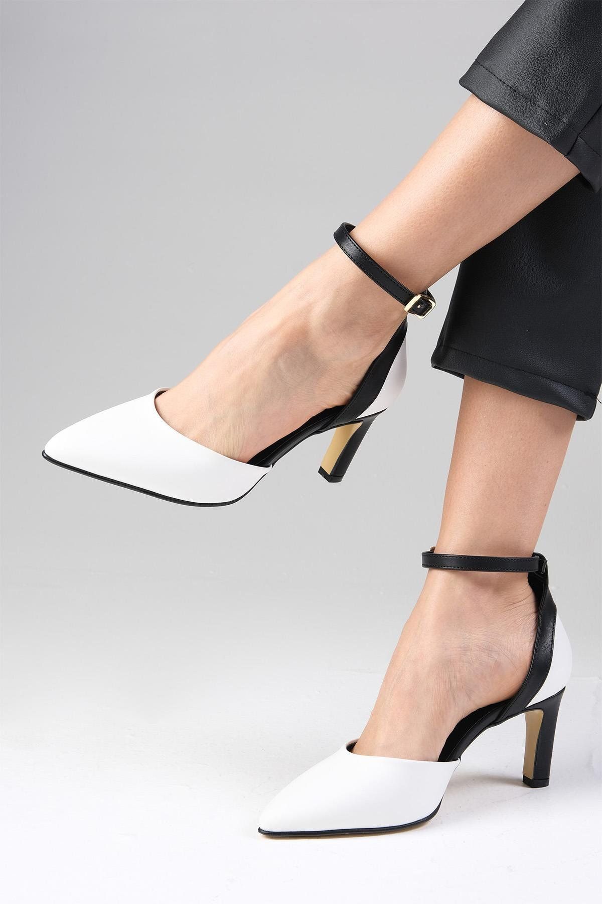 Mio Gusto Luna Beyaz Renk Bilek Bantlı Topuklu Kadın Ayakkabı