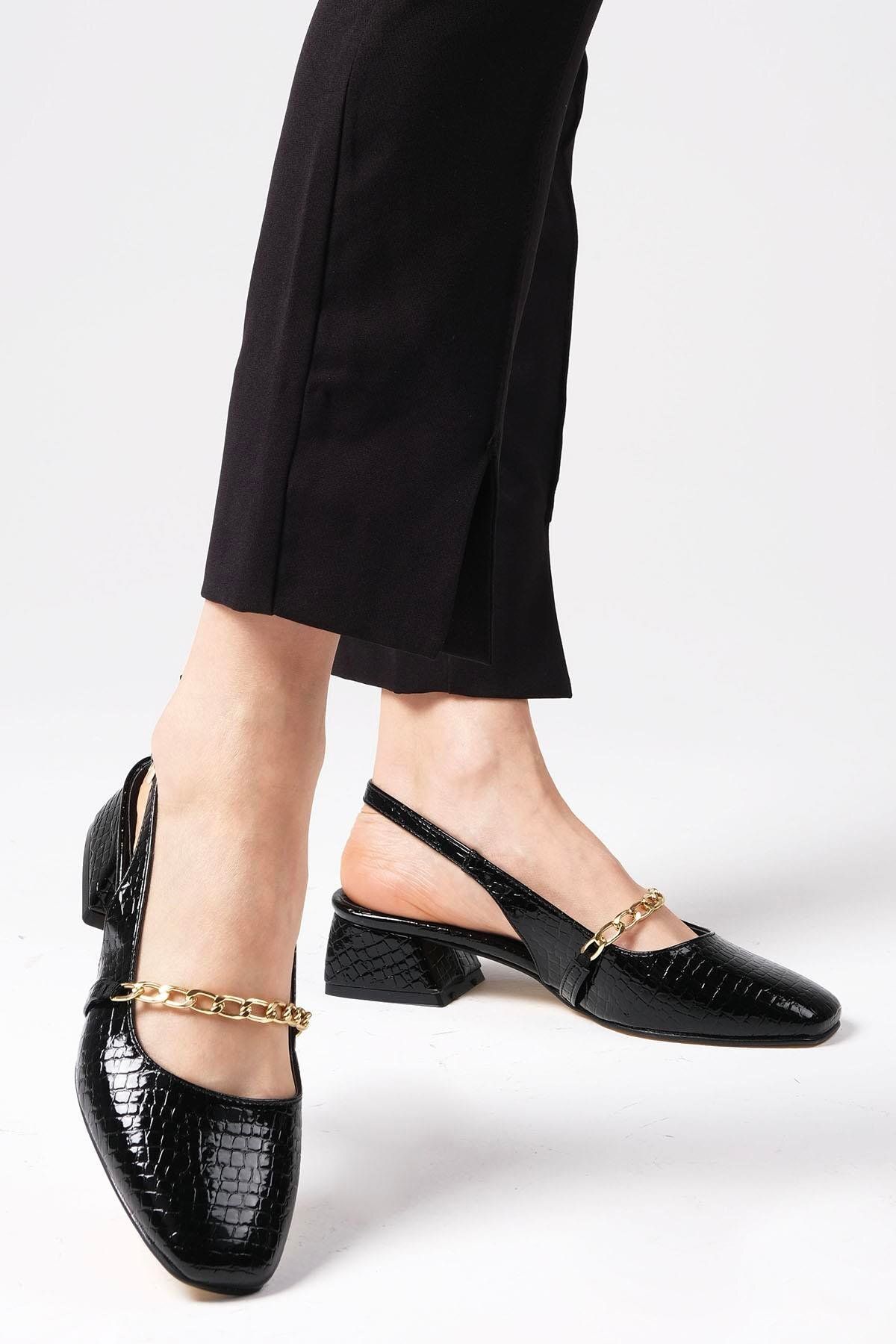 Mio Gusto Renata Siyah Renk Arkası Açık Kısa Topuklu Kadın Ayakkabı