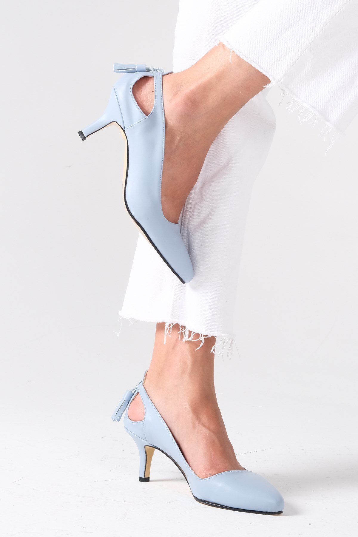 Mio Gusto Drop Mavi Renk Kadın Kısa Topuklu Ayakkabı