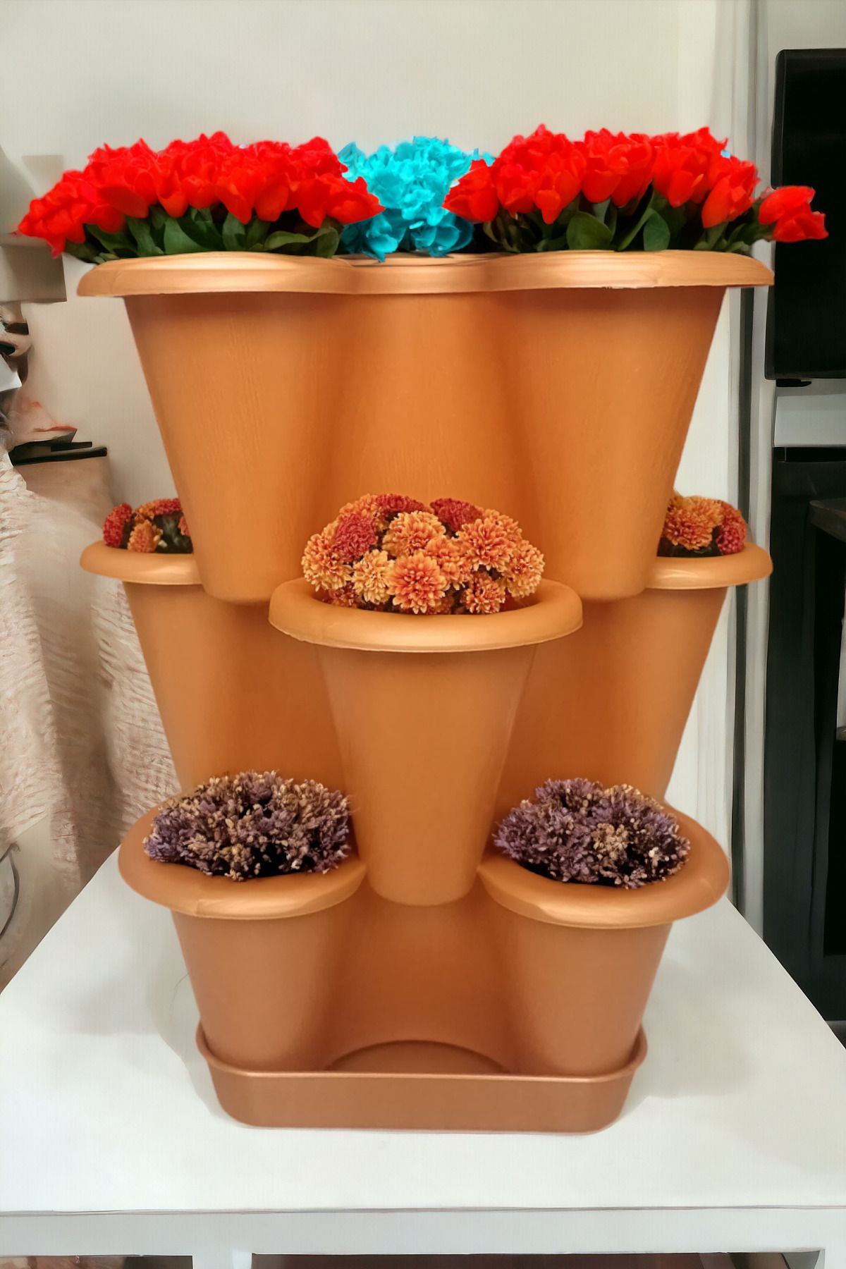 Arsimo 3 Katlı Şanslı Yonca Kule Saksı Seti | Çiçek Bitki Sebze Meyve Salon Mutfak Banyo Bahçe Saksı Seti