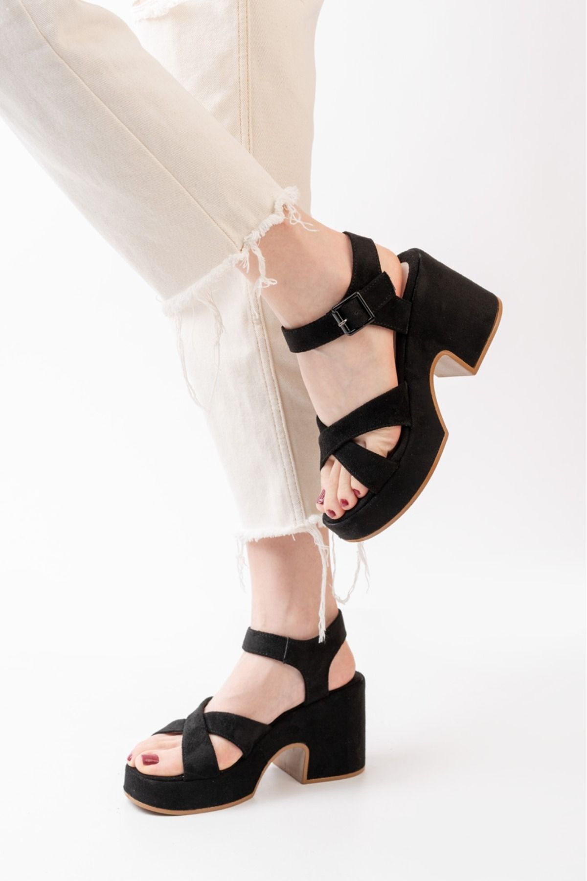 moda gieno Siyah lake ön çapraz bant detaylı günlük kadın ayakkabı