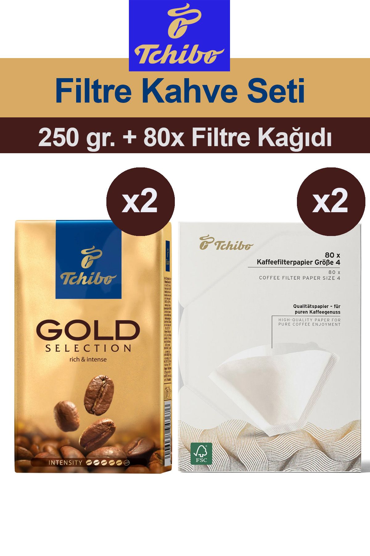 Tchibo Gold Selection Öğütülmüş Filtre Kahve 2x250 gr. + 2x80 Filtre