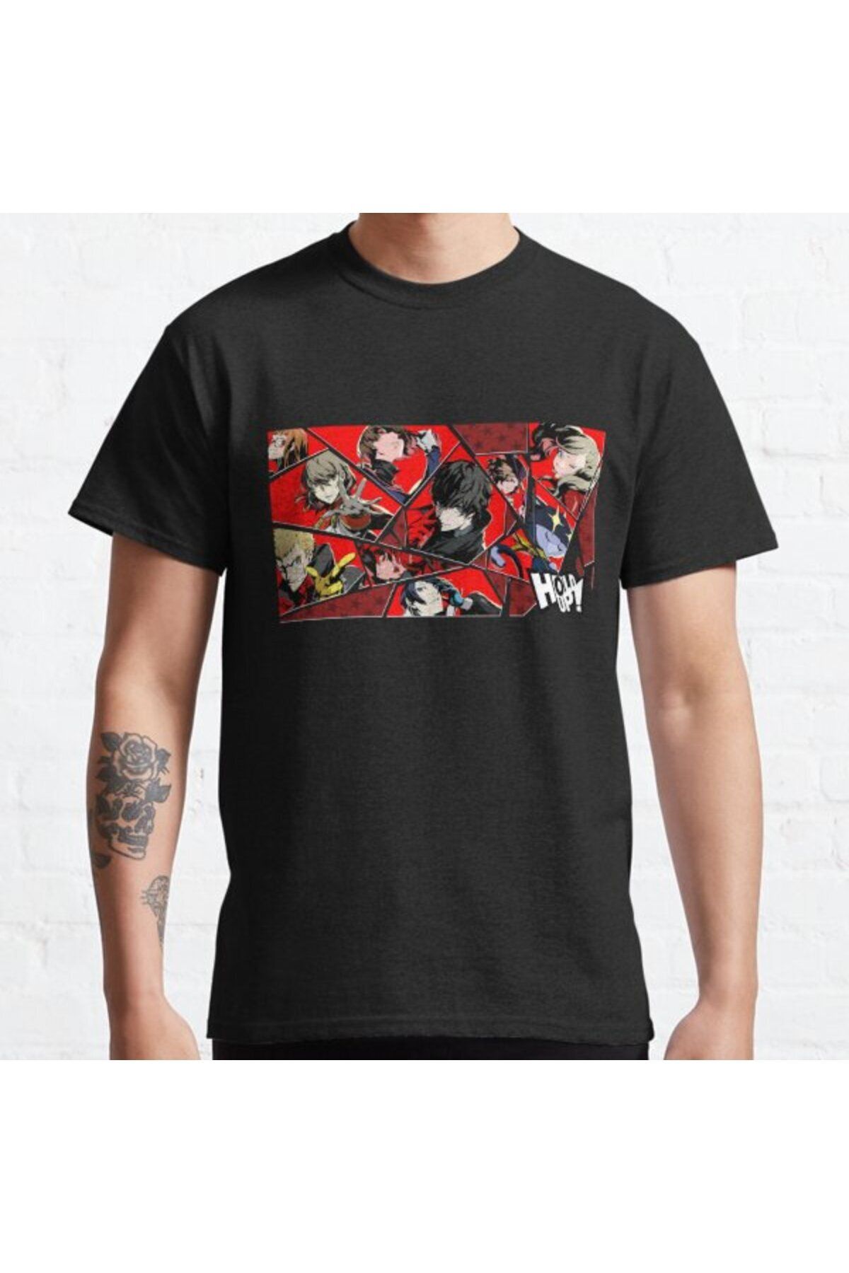 ZOKAWEAR Bol Kalıp Persona 5 Royal "hold Up!" Shattered Glass Group Collage Tasarım Baskılı T-shirt