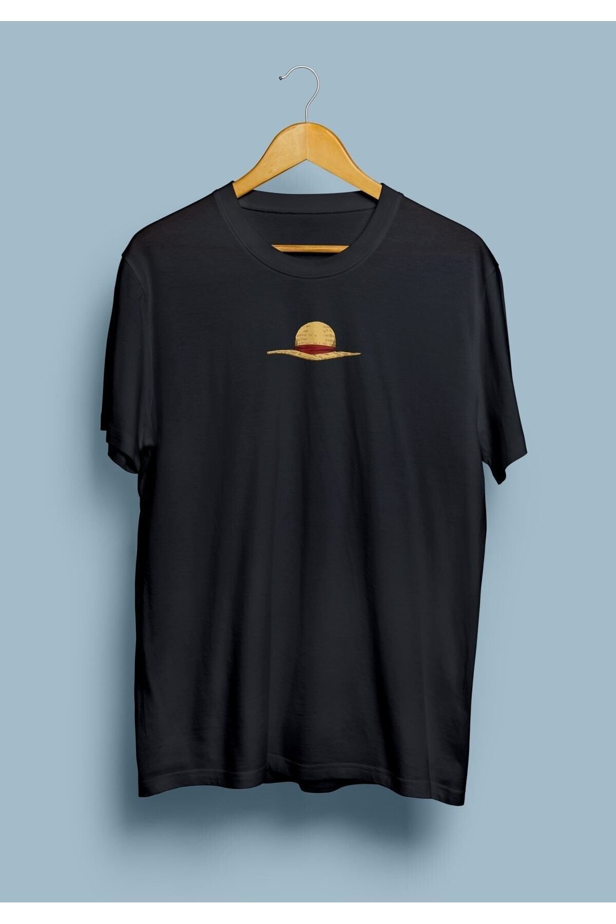 ZOKAWEAR Unisex Siyah One Piece Monkey D Luffy Şapka Karakter Tasarım Baskılı T-shirt