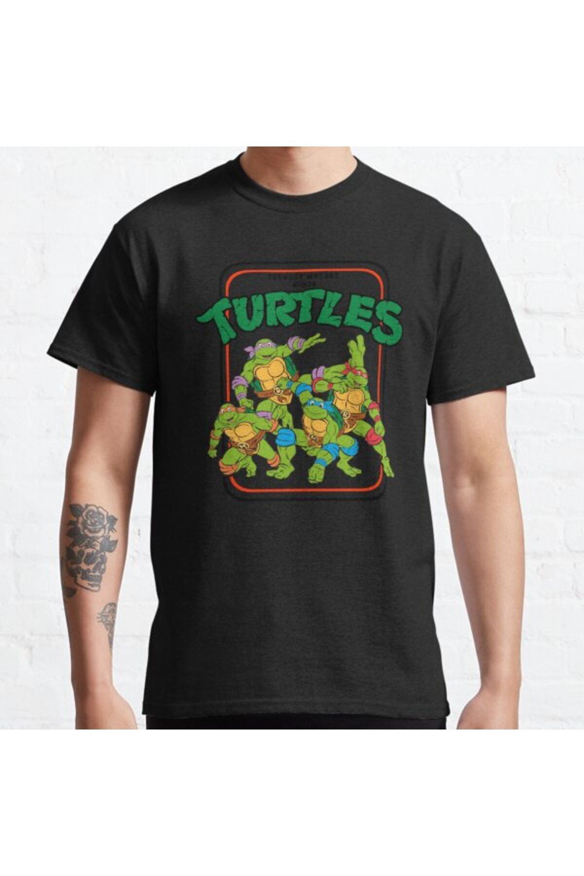 ZOKAWEAR Bol Kalıp Unisex Teenage Mutant Ninja Turtles Vintage Cartoon Group Shot Tasarım Baskılı Tshirt