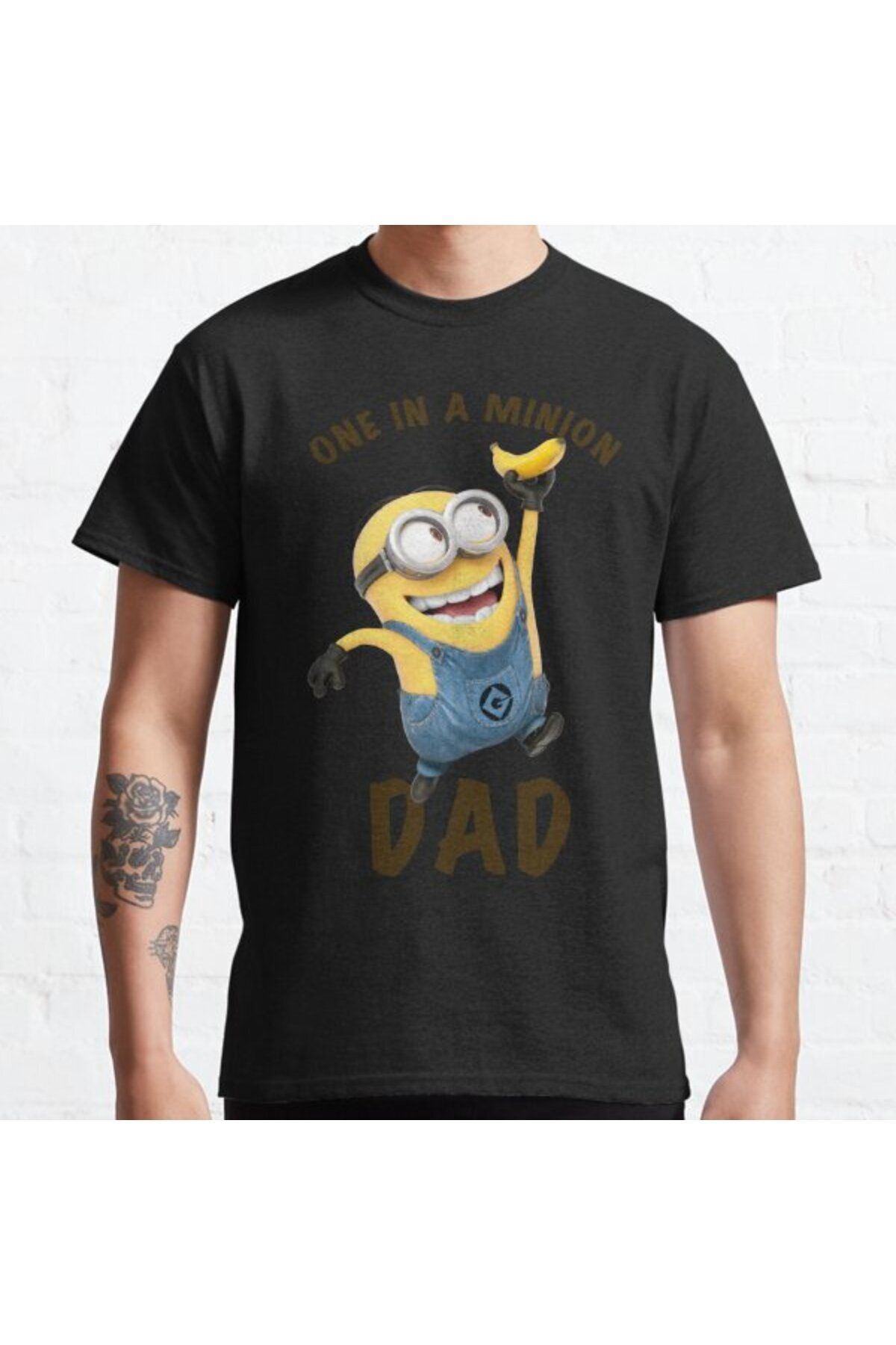ZOKAWEAR Bol Kalıp Unisex Minions Father's Day Dave One In A Minion Banana Run Tasarım Baskılı Tshirt