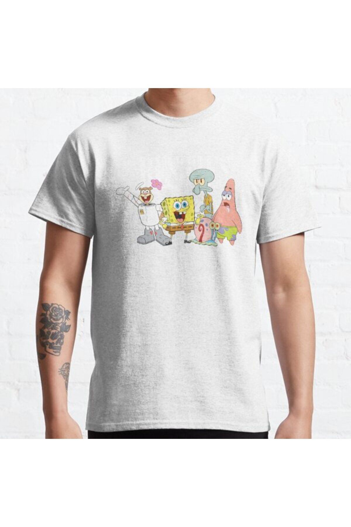 ZOKAWEAR Bol Kalıp Unisex Spongebob Squarepants Bikini Bottom Group Besties Tasarım Baskılı Tshirt
