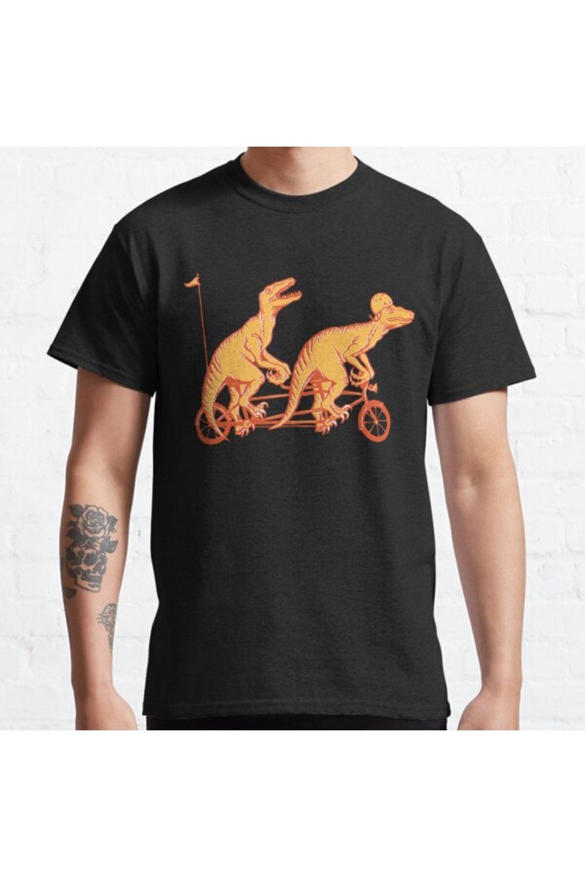 ZOKAWEAR Bol Kalıp Unisex Cycling Raptors On Tandem Bicycle Tasarım Baskılı Tshirt