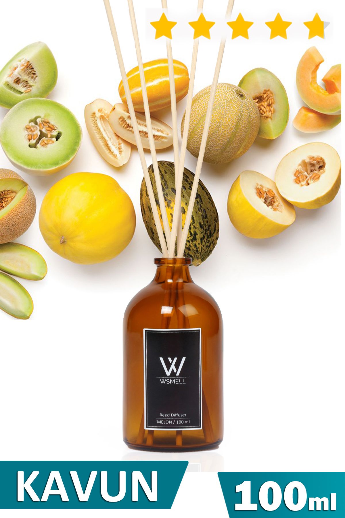 WSMELL Melon - Kavun 100 ml Tanıtım Fiyatı - 100 ml Kavun Aromalı Bambu Çubuklu Oda Kokusu