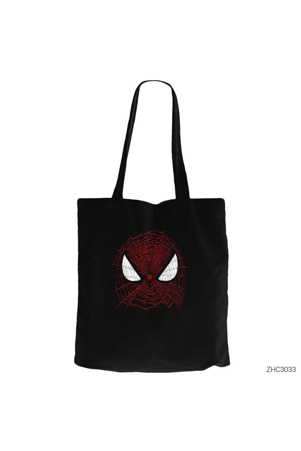 Z zepplin Spiderman Nets Siyah Kanvas Bez Çanta