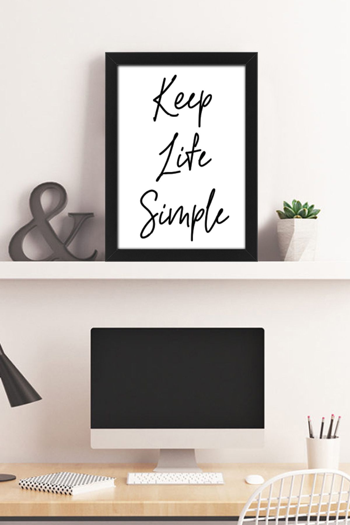 bymat Keep Life Simple - A4 Çerçeveli Tablo - Dekoratif Resimli Siyah Çerçeve - 861