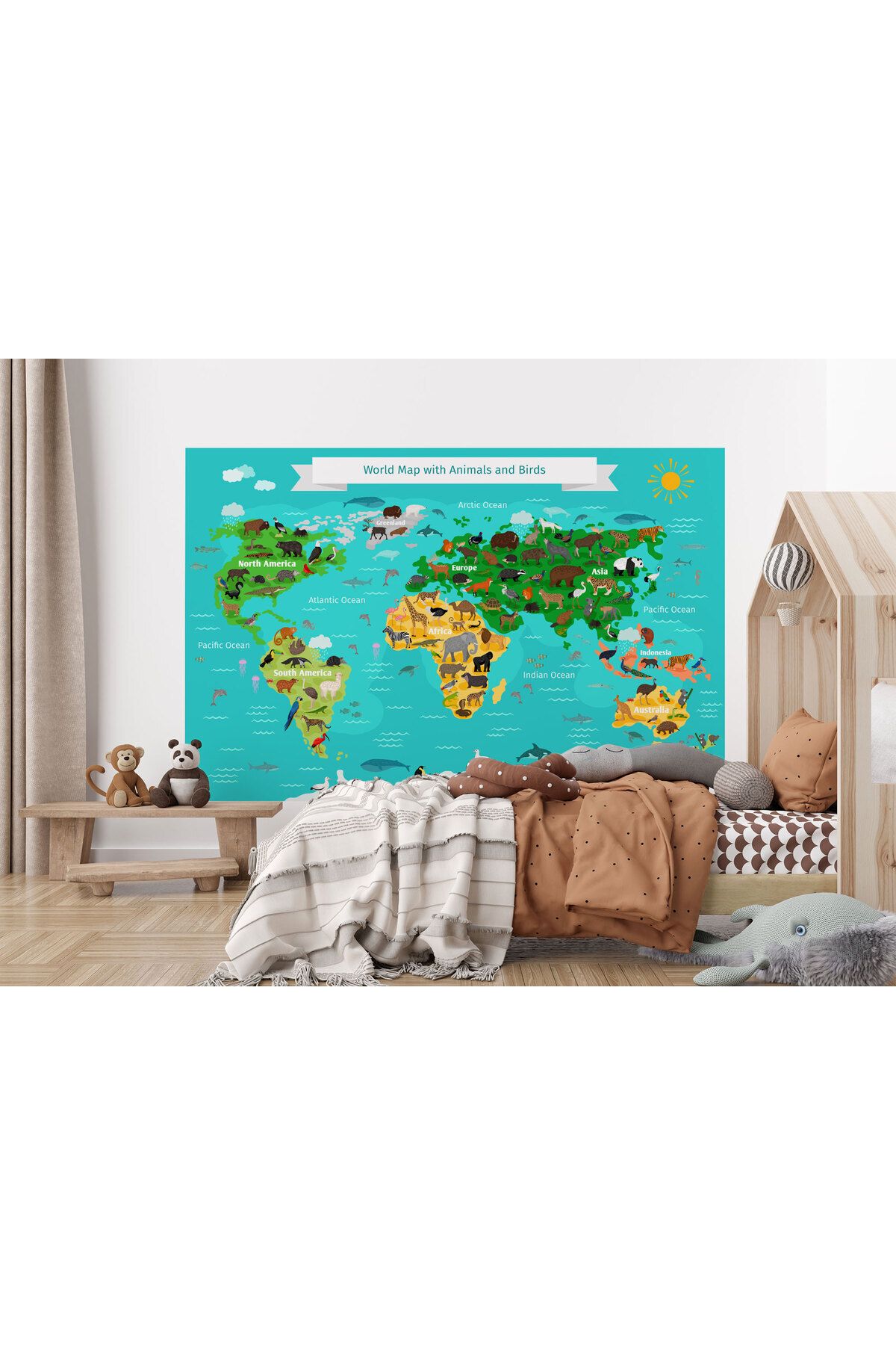 Genel Markalar modagos068  Eğitici Dünya Haritası Çocuk Odası Duvar Kağıdı-3780