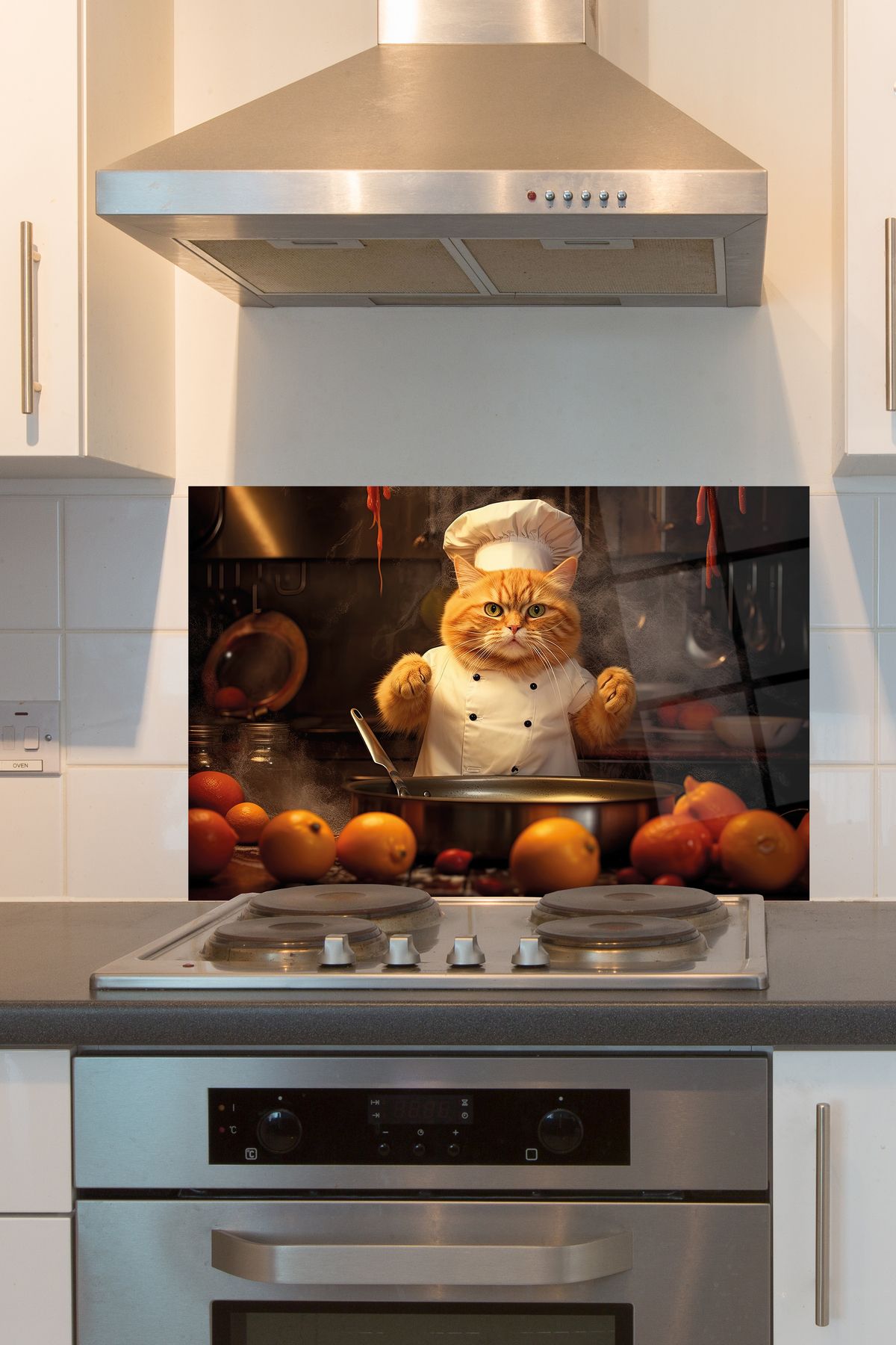 duvarsanatı Ocak Arkası Koruyucu Cam Sevimli Aşçı Kedi