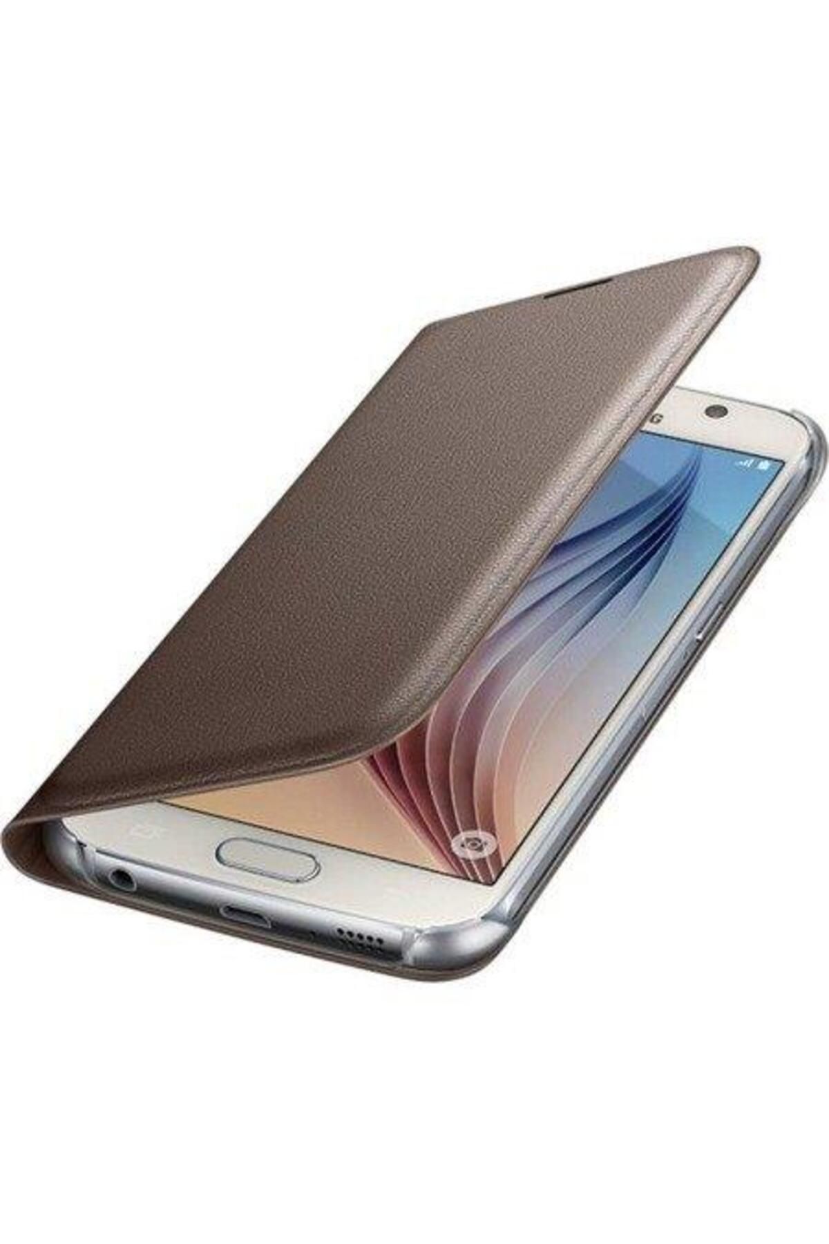 Samsung Galaxy S6 Ile Uyumlu Flip Wallet (DERİ GÖRÜNÜMLÜ) Altın Ef-wg920pfegww