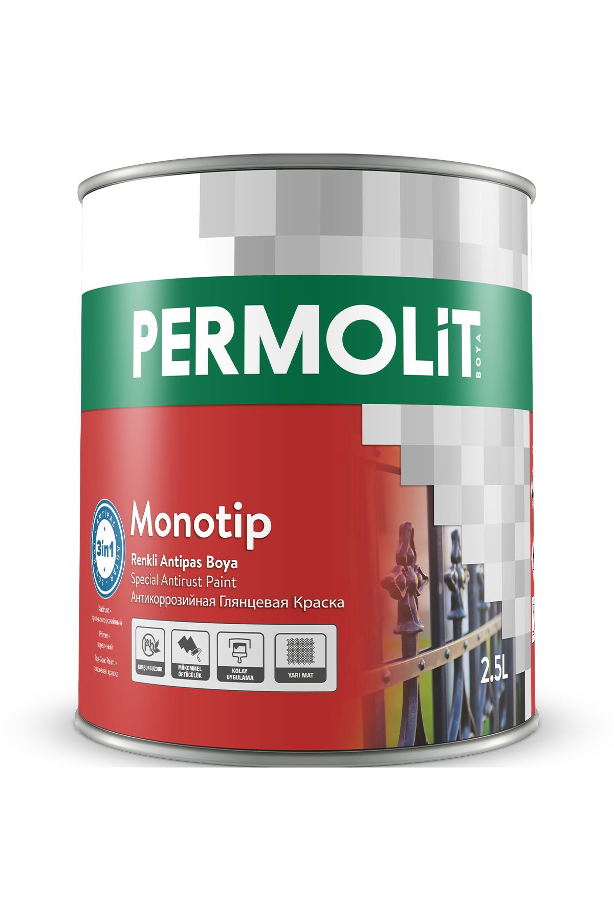 Permolit Monotip Renkli Antipas Boya 3'ü Bir Arada 0,75 Lt. Yeşil