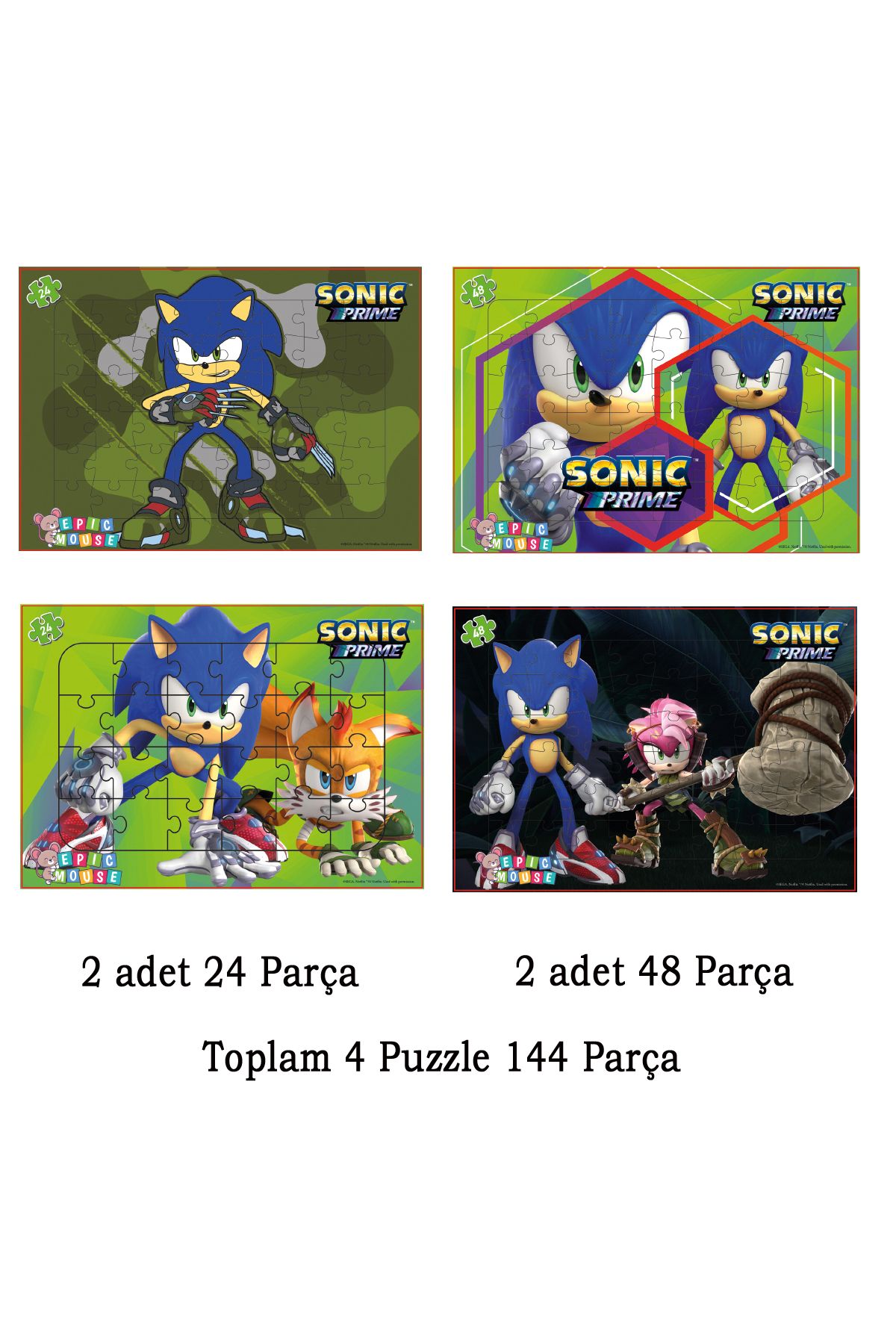 Epic Mouse Sonic Eğitici 4lu Puzzle Seti- Yeni Başlayacaklara - 144 Parça Frame Puzzle/Yapboz