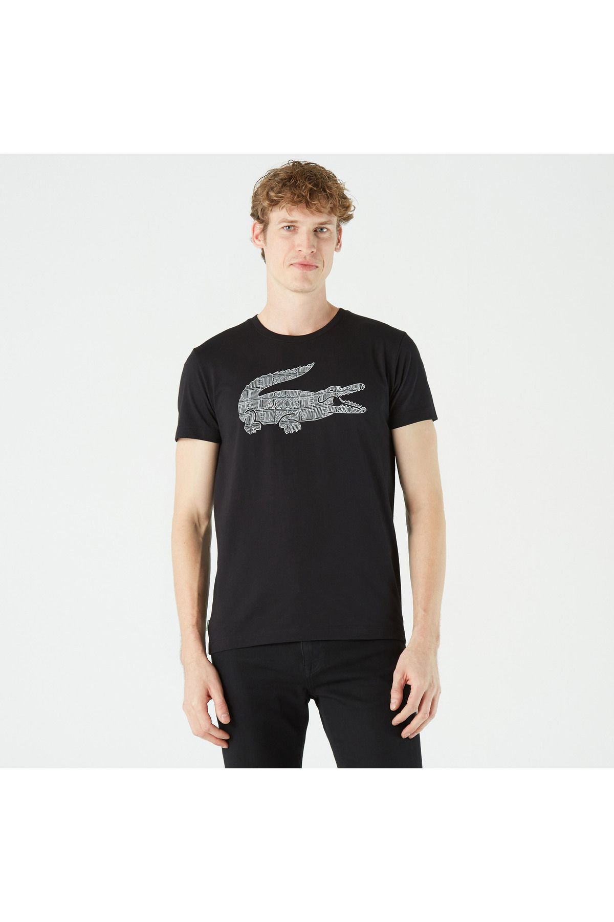 Lacoste Erkek Slim Fit Bisiklet Yaka Baskılı Siyah T-shirt