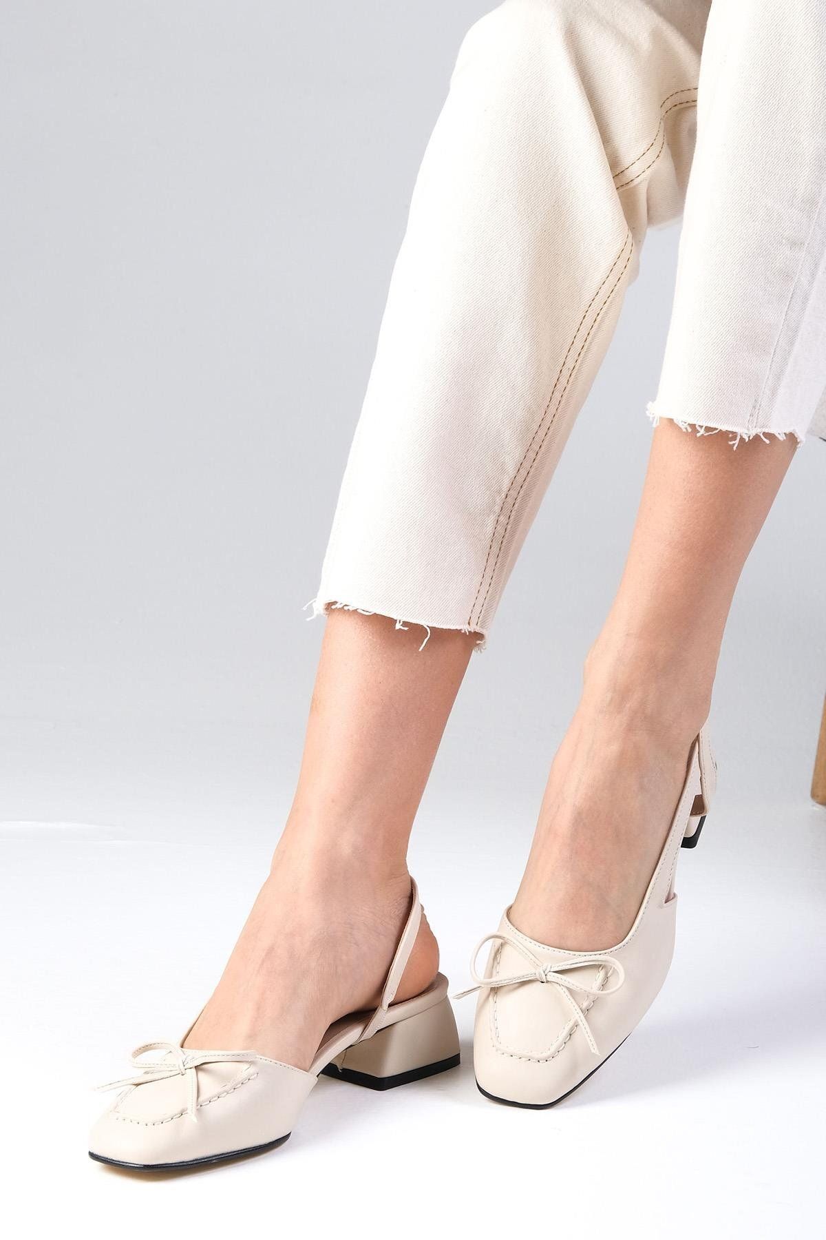 Mio Gusto Bria Ten Rengi Arkası Açık Kadın Kısa Topuklu Ayakkabı