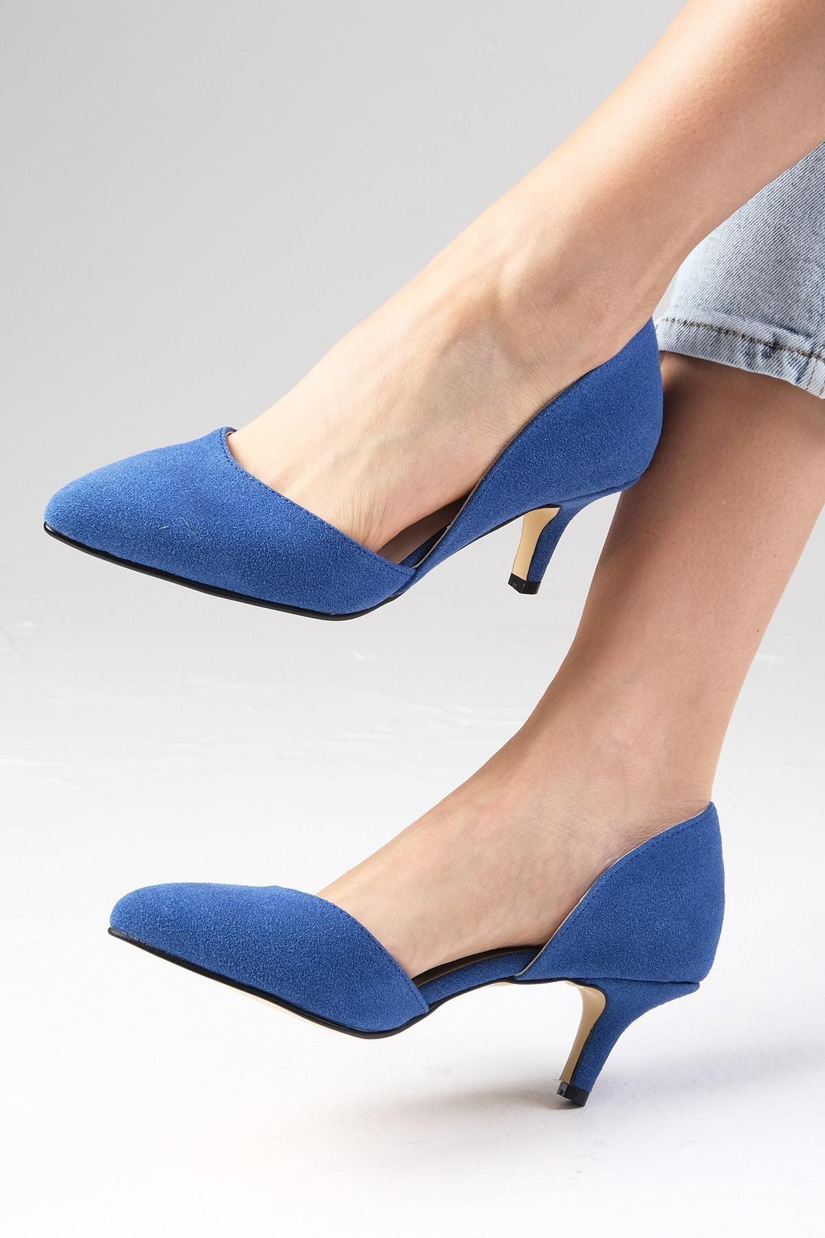 Mio Gusto Rene Kot Mavi Renk Süet Kısa Topuklu Ayakkabı