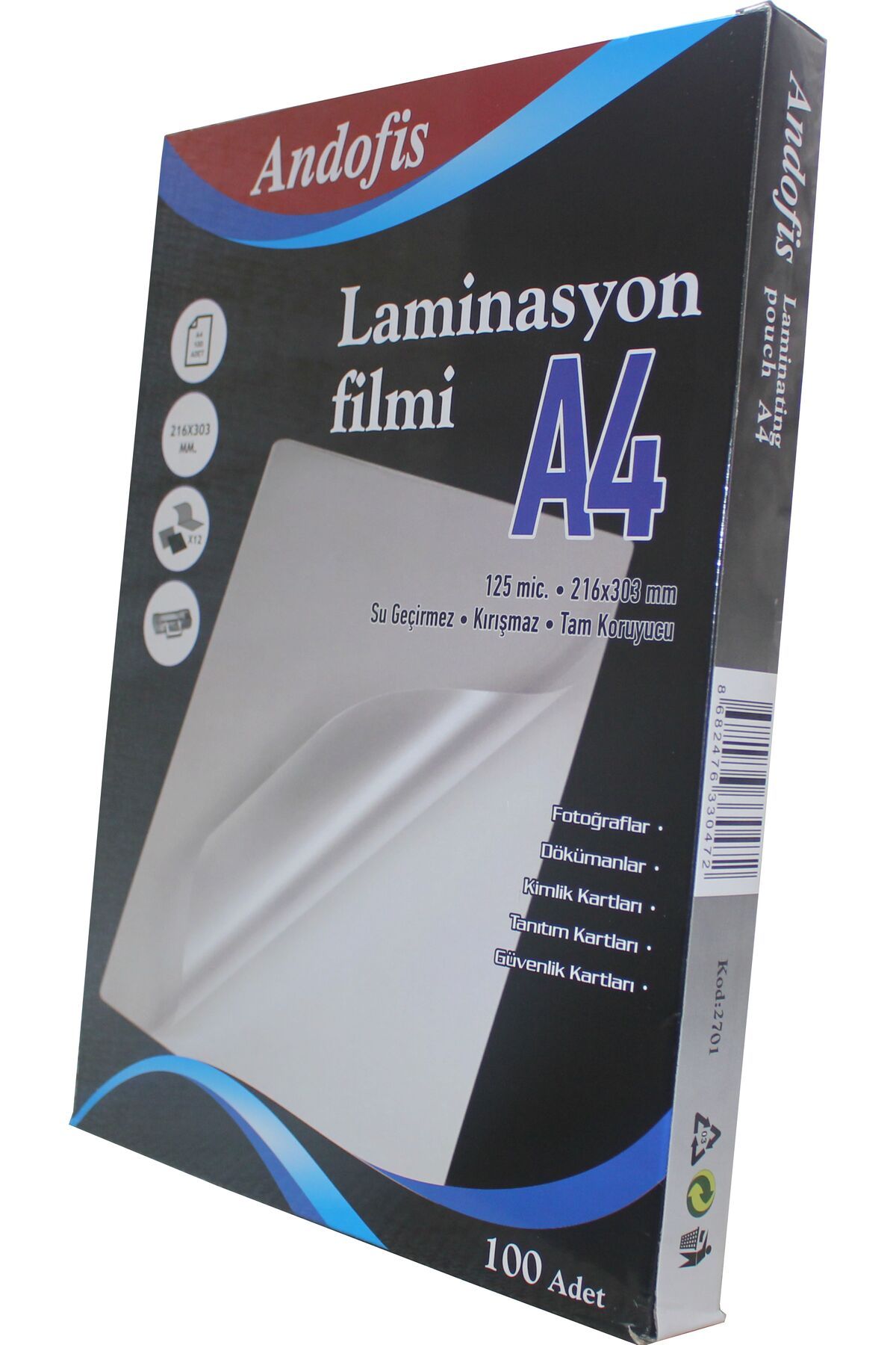 Andofis Laminasyon Filmi Parlak A4 125 Micron 100'lü Paket