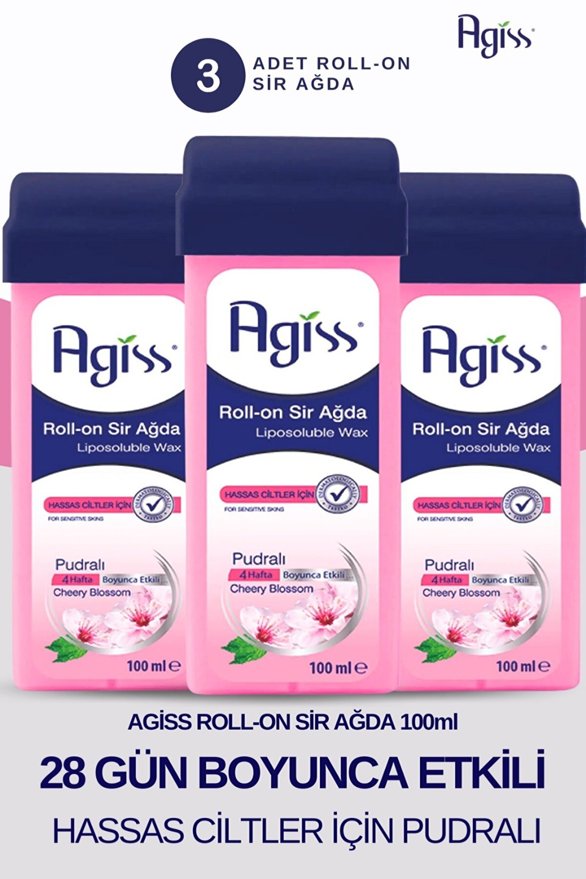 AGISS Roll On Sir Ağda 100 ml Hassas Ciltler/pudralı/3 Adet