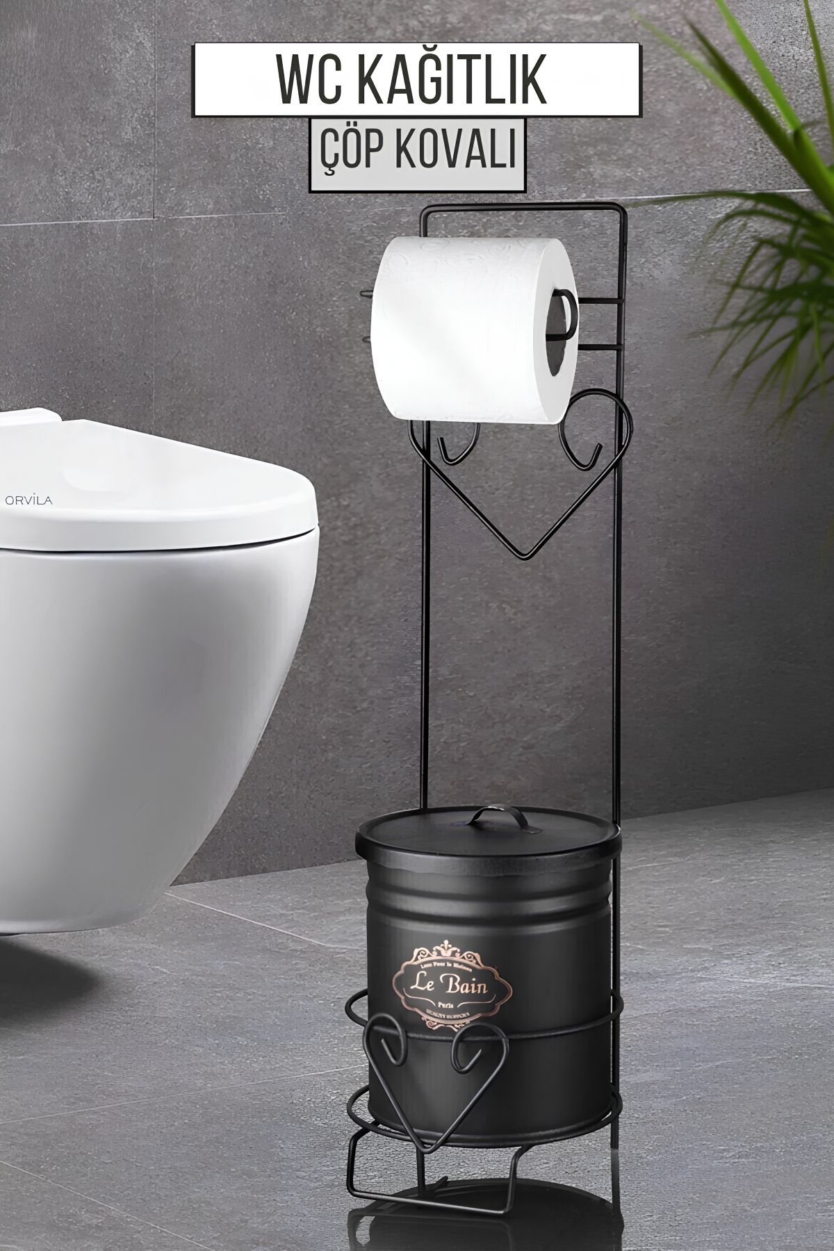 Orvila Lüx Çöp Kovalı Banyo Wc Kağıtlık Siyah - Tuvalet Kağıtlığı