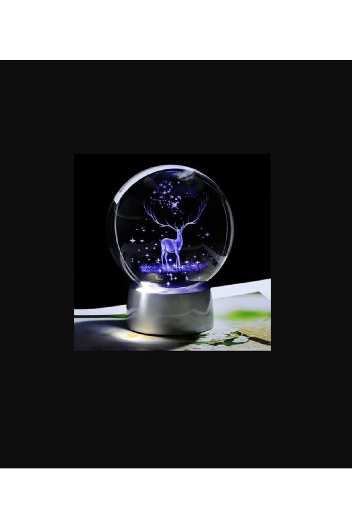 EREN HEDİYELİK Cam Küre Geyik Modeli Işıklı Cam Küre