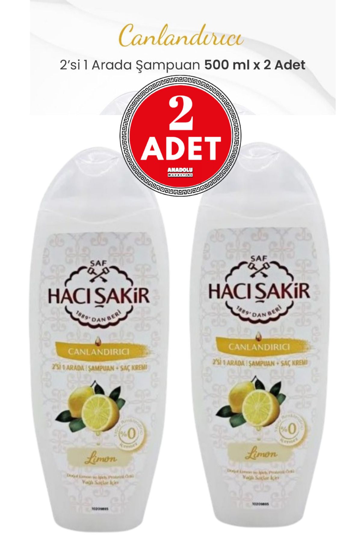 Hacı Şakir Limon 2si 1 Arada Şampuan Canlandırıcı 500 Ml 2 Adet