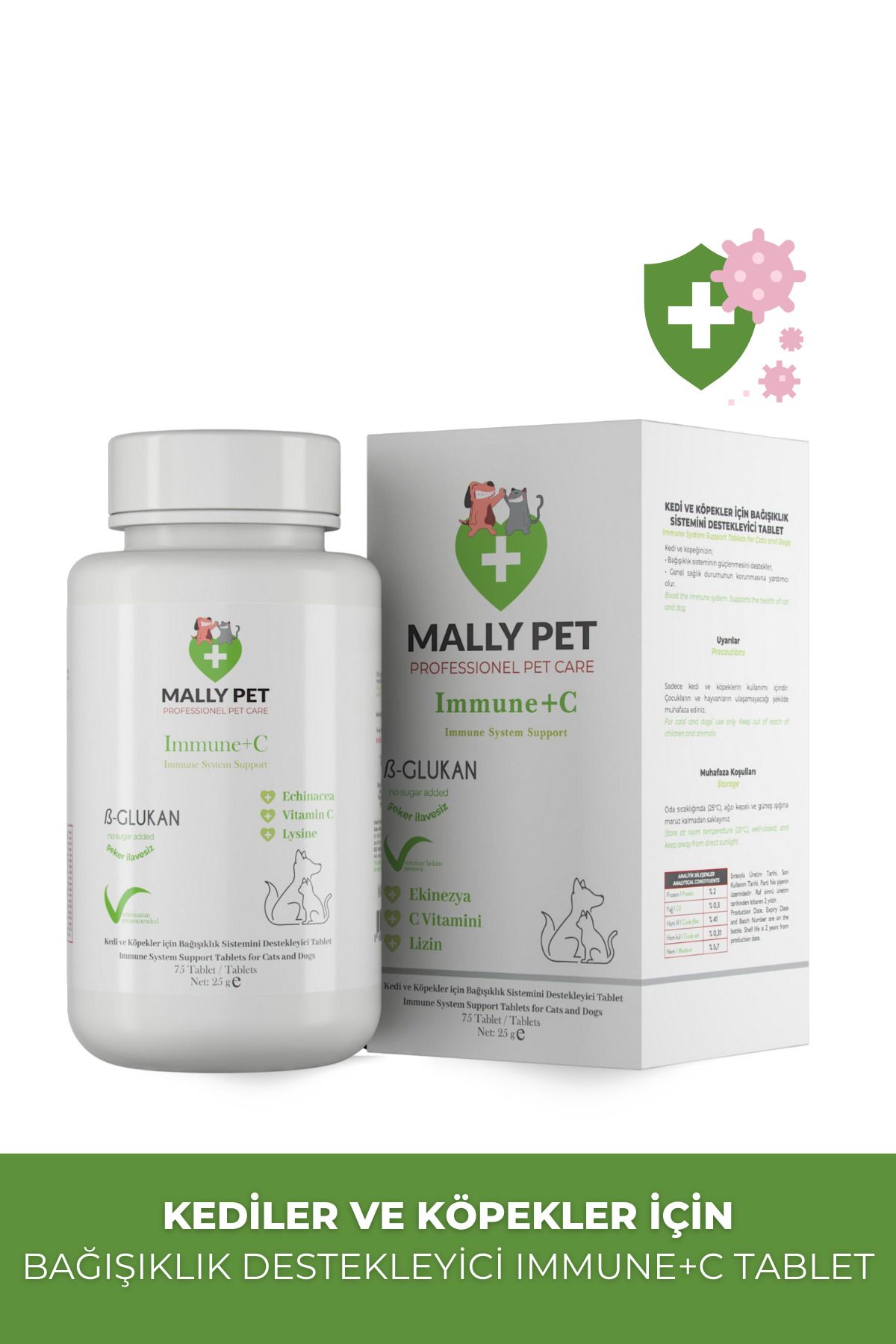 MALLY PET PROFESSIONEL PET CARE Kedi Ve Köpekler Için Bağışıklık Sistemini Güçlendirici Immune C 75 Tablet