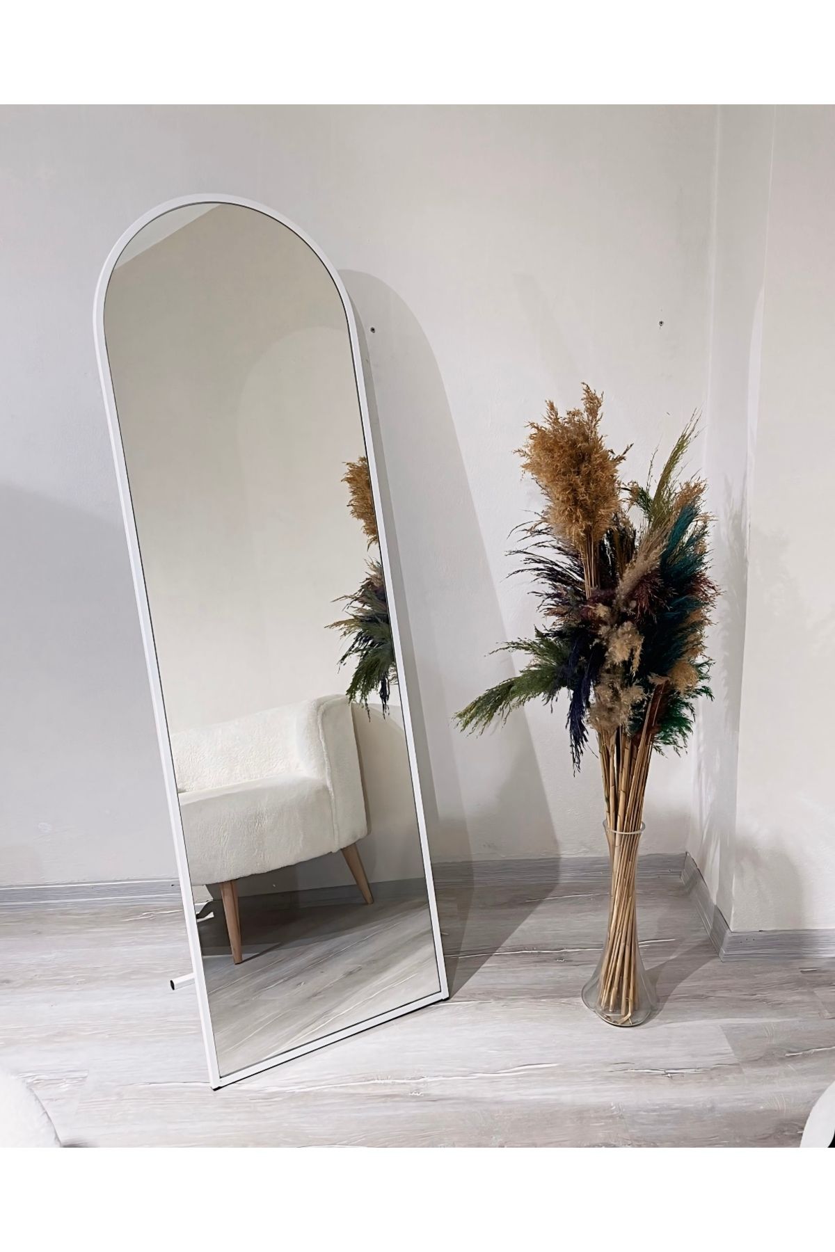 Ersan Dizayn Beyaz Oval Ayaklı Boy Aynası 50x160