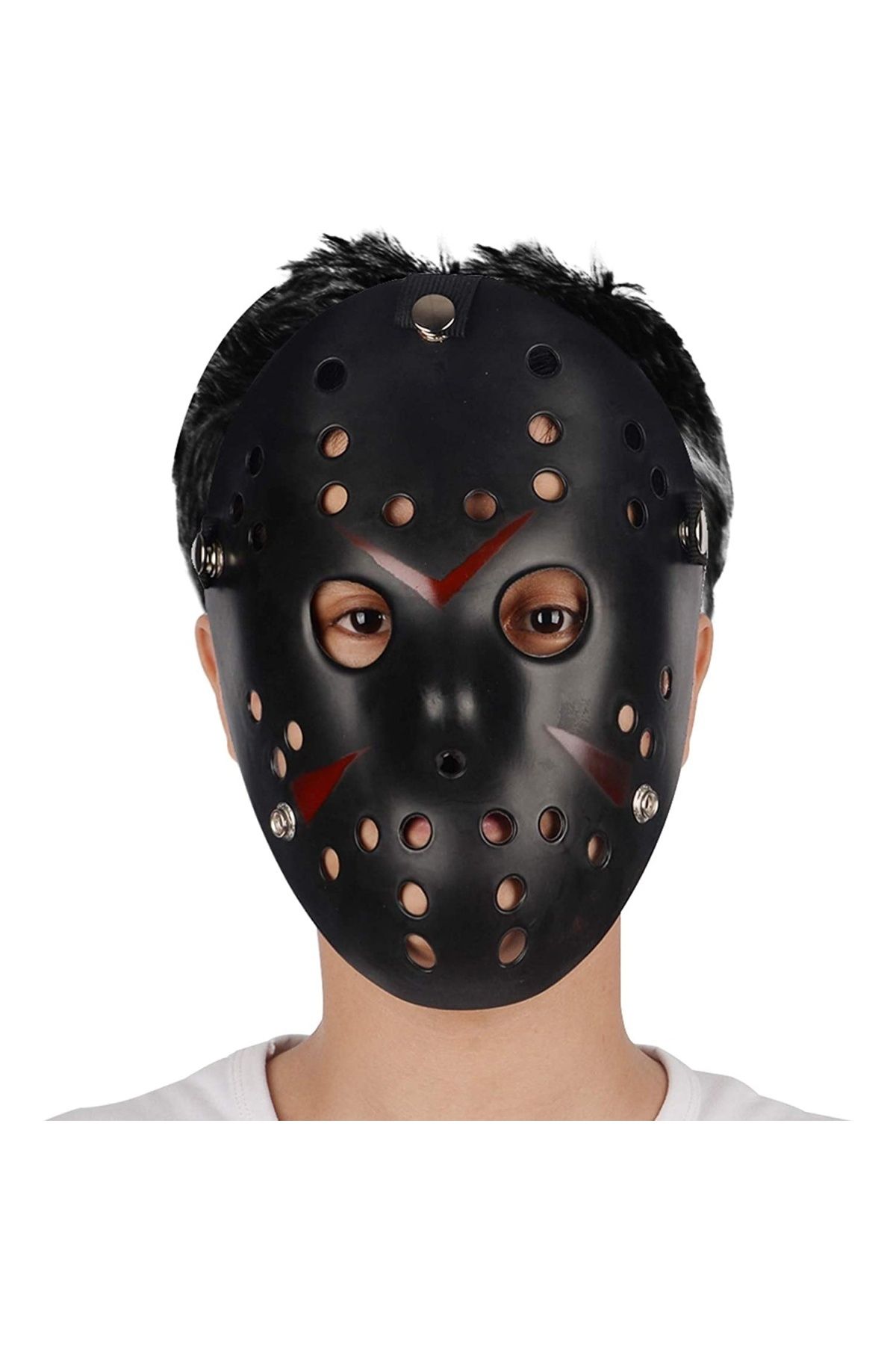 Go İthalat Findit Siyah Renk Kırmızı Çizgili Tam Yüz Hokey Jason Maskesi Hannibal Maskesi (2818)