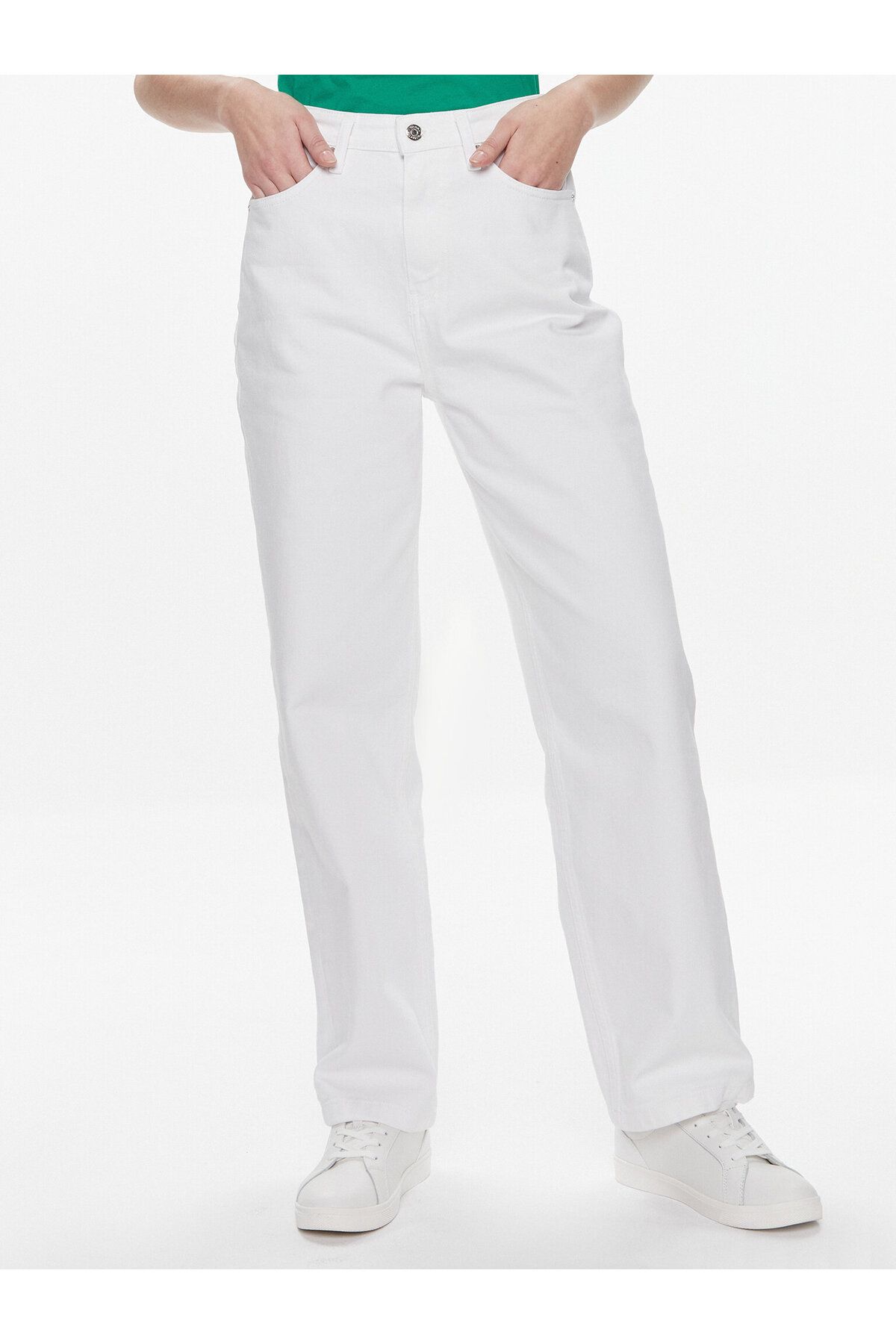 Tommy Hilfiger Kadın Denim Cepli Normal Kalıp Günlük Kullanım Beyaz Jeans WW0WW41319-YCF