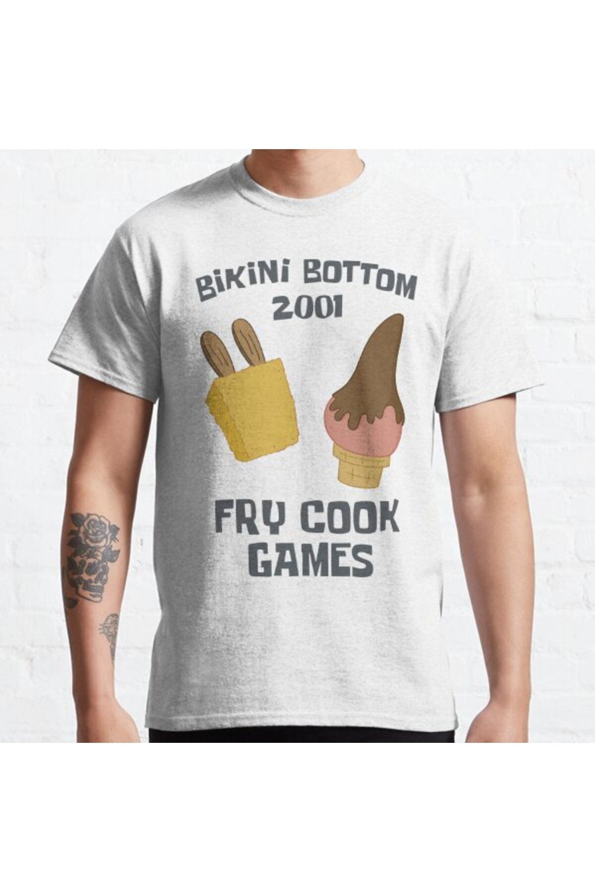 ZOKAWEAR Bol Kalıp Unisex Spongebob Squarepants Bikini Bottom 2001 Fry Cook Games Tasarım Baskılı Tshirt
