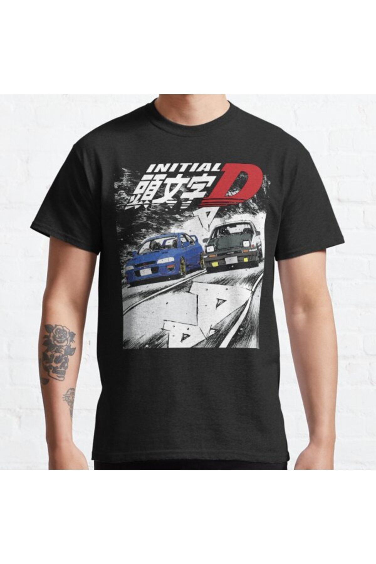ZOKAWEAR Bol Kalıp Initial D - Mountain Drift Racing Tandem Takumi Fujiwara Ae86 Vs Bunta Baskılı T-shirt