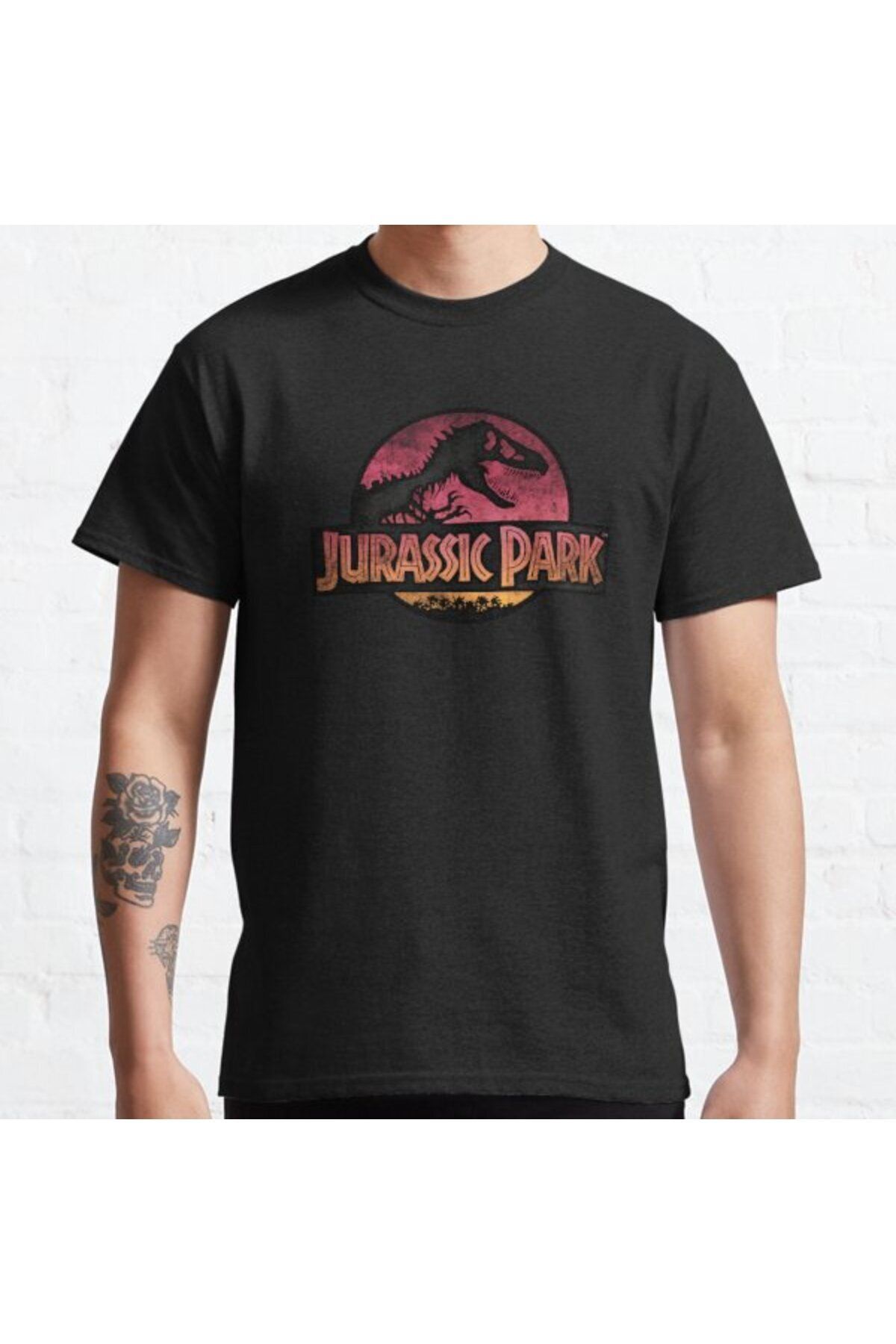 ZOKAWEAR Bol Kalıp Unisex Jurassic Park Pink Pastel Distressed Classic Movie Logo Tasarım Baskılı Tshirt