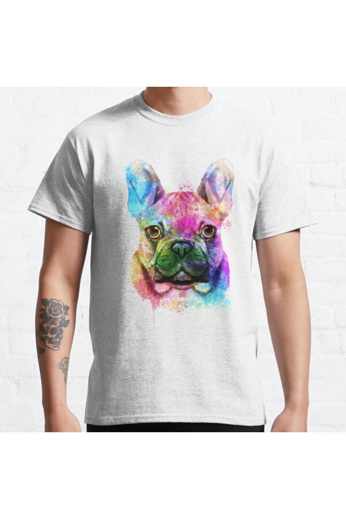 ZOKAWEAR Bol Kalıp Unisex French Bulldog Watercolor, French Bulldog Painting, French Bulldog Baskılı Tshirt