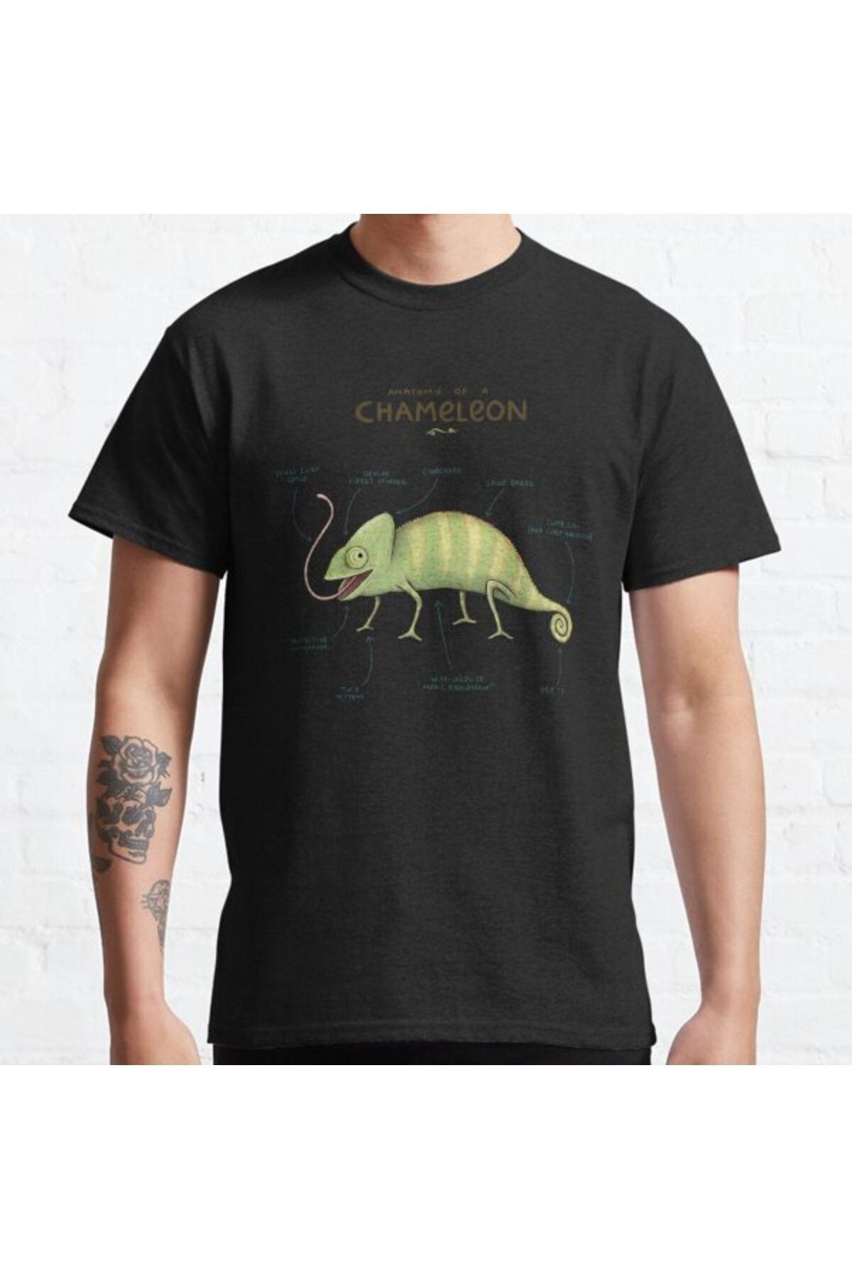 ZOKAWEAR Bol Kalıp Unisex Anatomy Of A Chameleon Tasarım Baskılı Tshirt