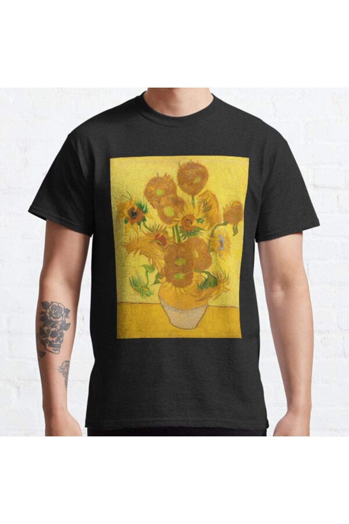 ZOKAWEAR Bol Kalıp Unisex Vincent Van Gogh Sunflowers Famous Painting Yellow Sun Flowers Baskılı Tshirt