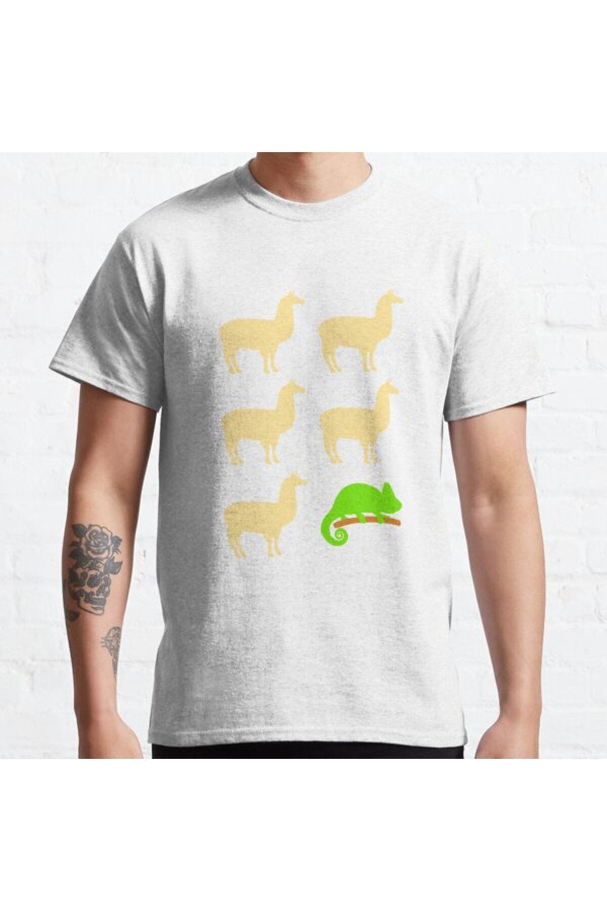 ZOKAWEAR Bol Kalıp Unisex Llama Llama Llama Llama Llama Chameleon Tasarım Baskılı Tshirt