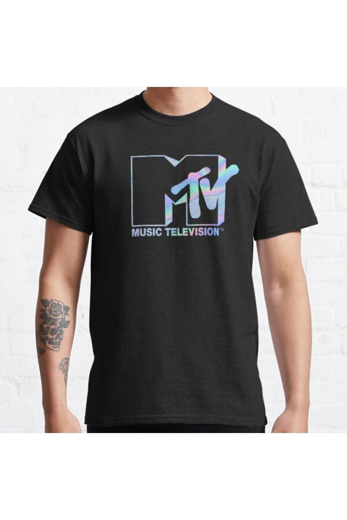 ZOKAWEAR Bol Kalıp Unisex Mtv Music Television Vintage Pastel Holograph Logo Tasarım Baskılı Tshirt
