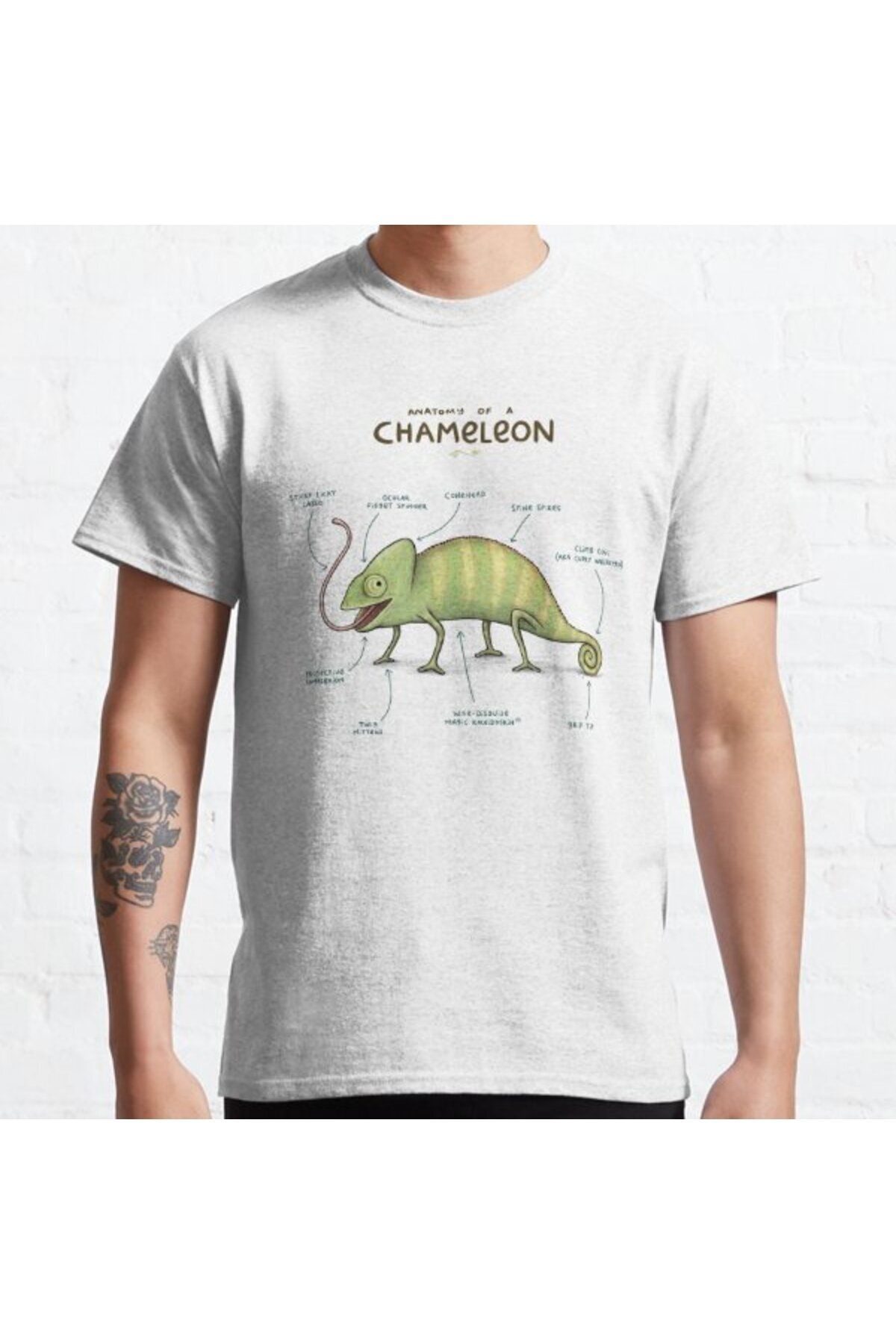 ZOKAWEAR Bol Kalıp Unisex Anatomy Of A Chameleon Tasarım Baskılı Tshirt