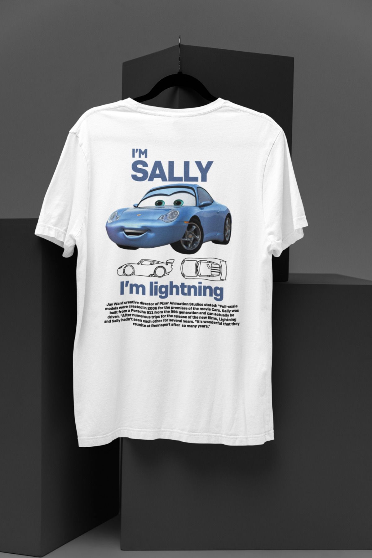 AMMA Unisex Beyaz I'm Sally McQueen Cars Baskılı Baskılı Kısa Kol %100 Pamuk T-shirt