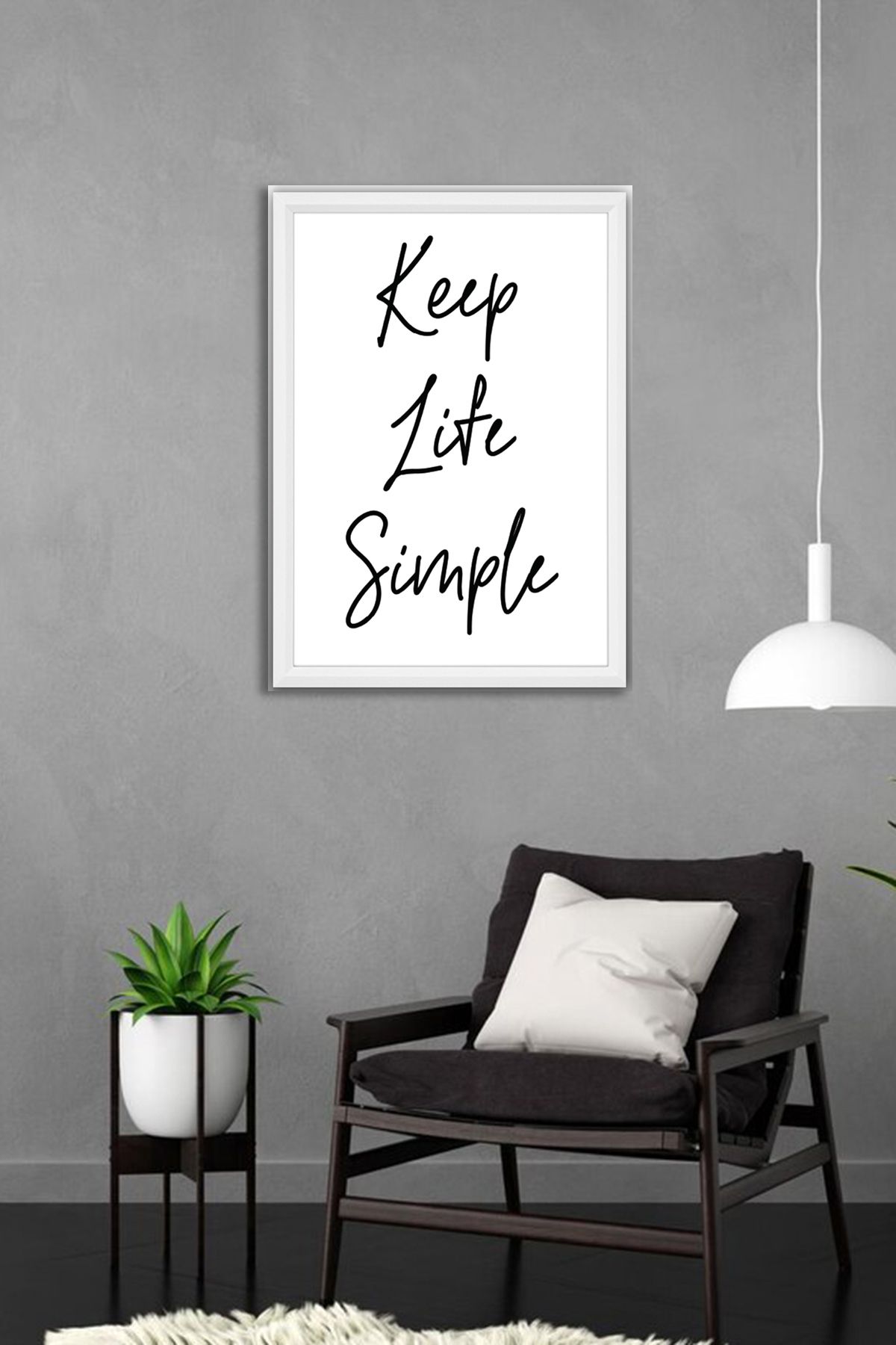 bymat Keep Life Simple Tablo - 30x40 Dekoratif Resimli Çerçeve - Beyaz Tablo
