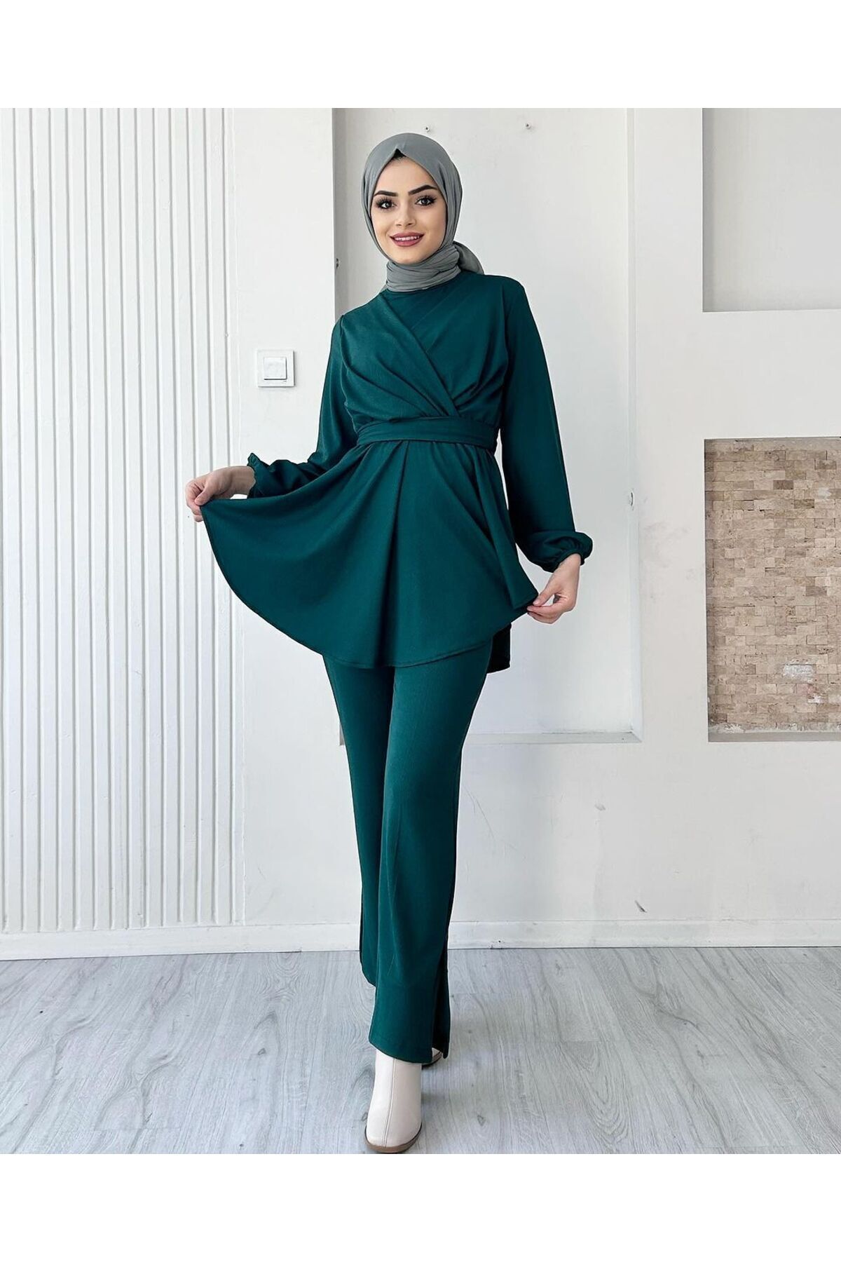 Modida Collection Fitilli Peri Çapraz Tesettür Takım - Tesettür Giyim / Tesettür Elbise