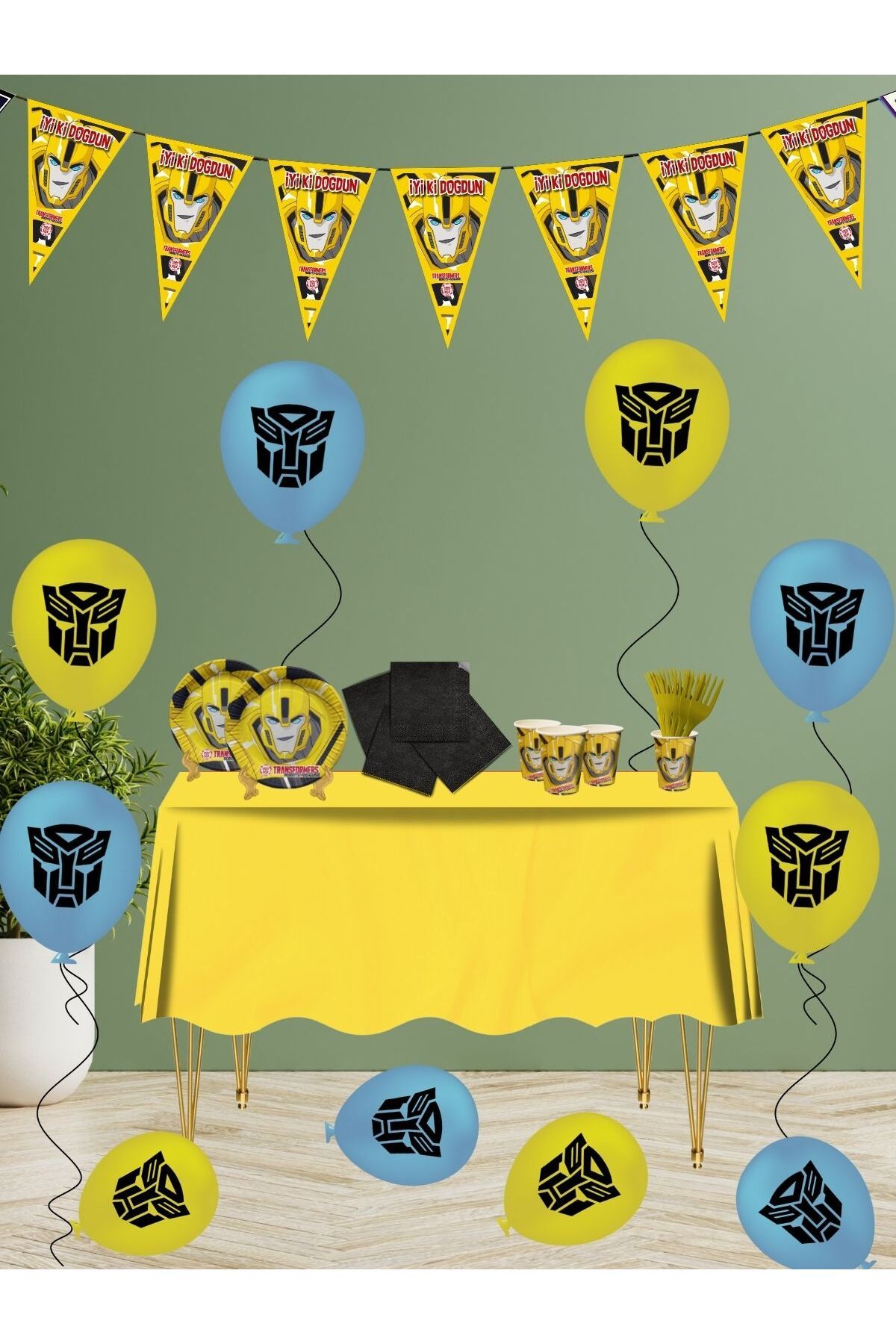 transformers Bumblebee 16 Kişilik Doğum Günü Parti Malzemeleri Süsleri Seti Ekost